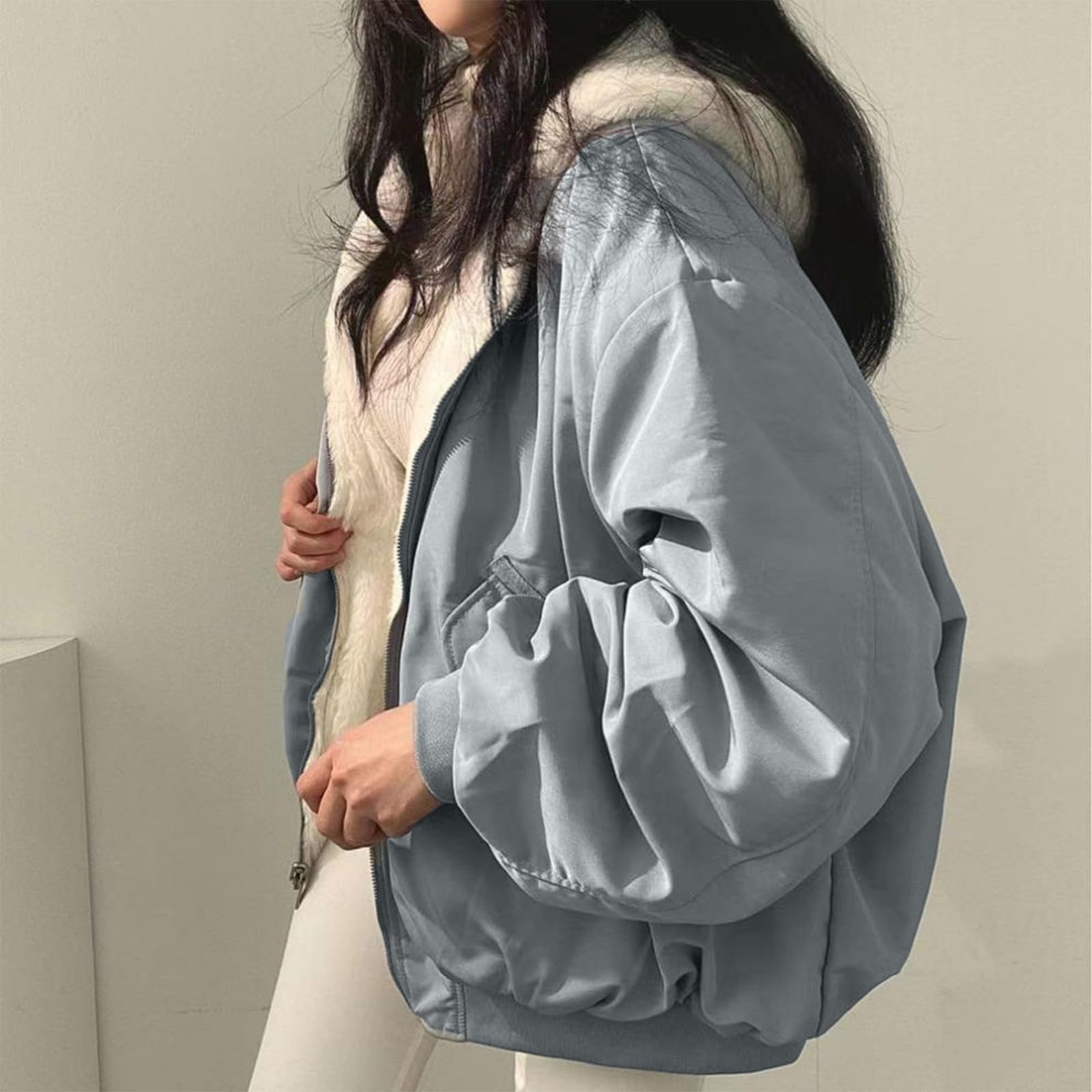 Warme Winterjacke Damen Gefüttert Sweatjacke Mit Kapuze Wintermantel