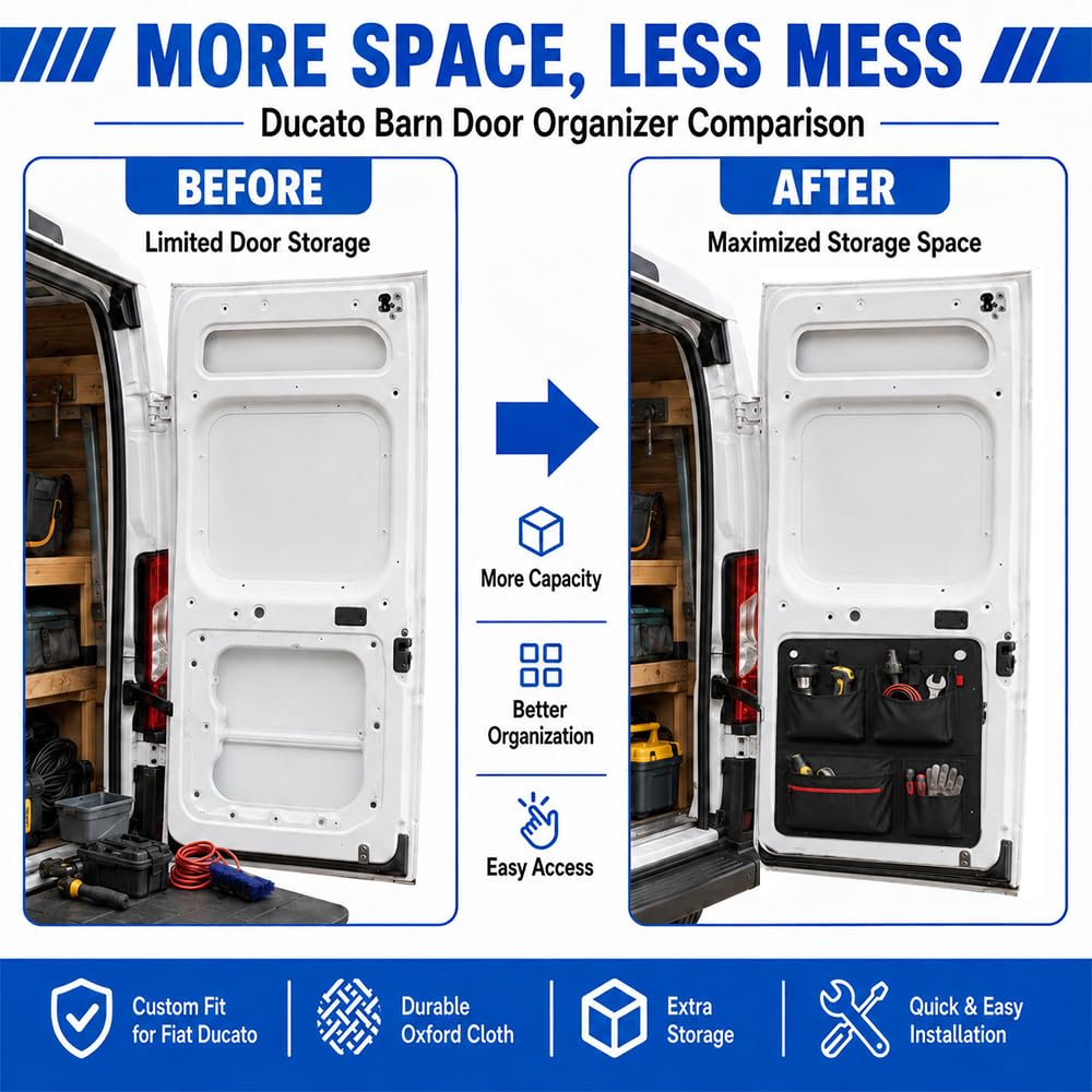 2-teilig Hecktür Organizer kompatibel mit Fiat Ducato X250 X290/Peugeot Boxer/Citroen Jumper 2006–2026, Aufbewahrungstaschen für Heckklappe, Oxford-Gewebe, inkl. Tragetasche
