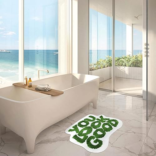 Miniatura 8 de Tapete de baño con texto en inglés "You Look Good", tapetes de cocina verdes, suaves y absorbentes, de felpa coral, geniales y divertidos, tapetes