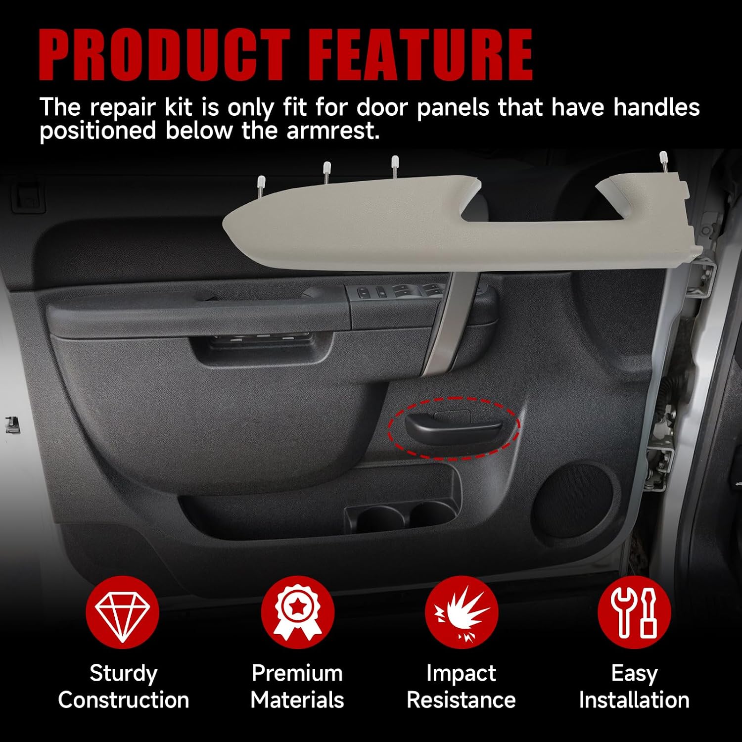 22818466 Front Left Driver Side Armrest Repair Kit Compatible with Chevy Silverado/GMC Sierra 1500 2500HD 3500HD 2010-2014 Replace# 20874801 20920831 20924567 23402965 (Gray)
