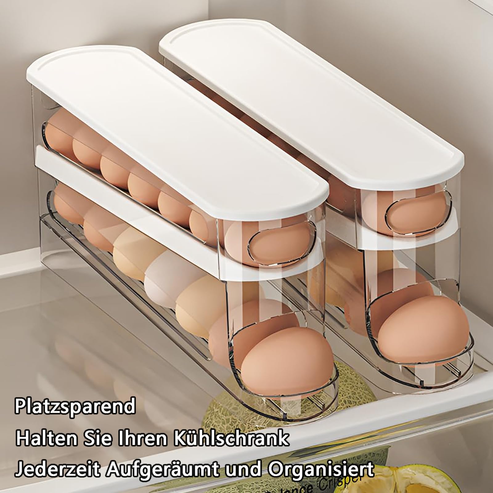 Eierhalter Für Kühlschrank 2-stöckig - Platzsparender Roll-Eierspender Für 12 Eier