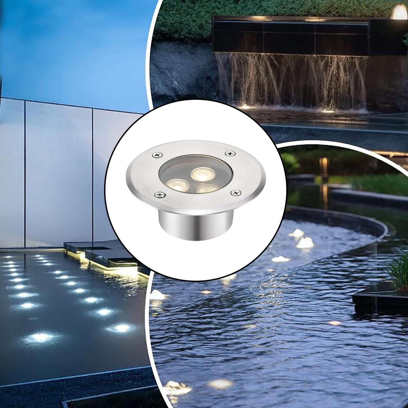 Projecteurs LED Subaquatiques pour Bassin Jardin Fontaine 4 Spots Encastrés Ronds Étanches Ip68 RGB 3W Vert 24 V AC Ou 12 V AC