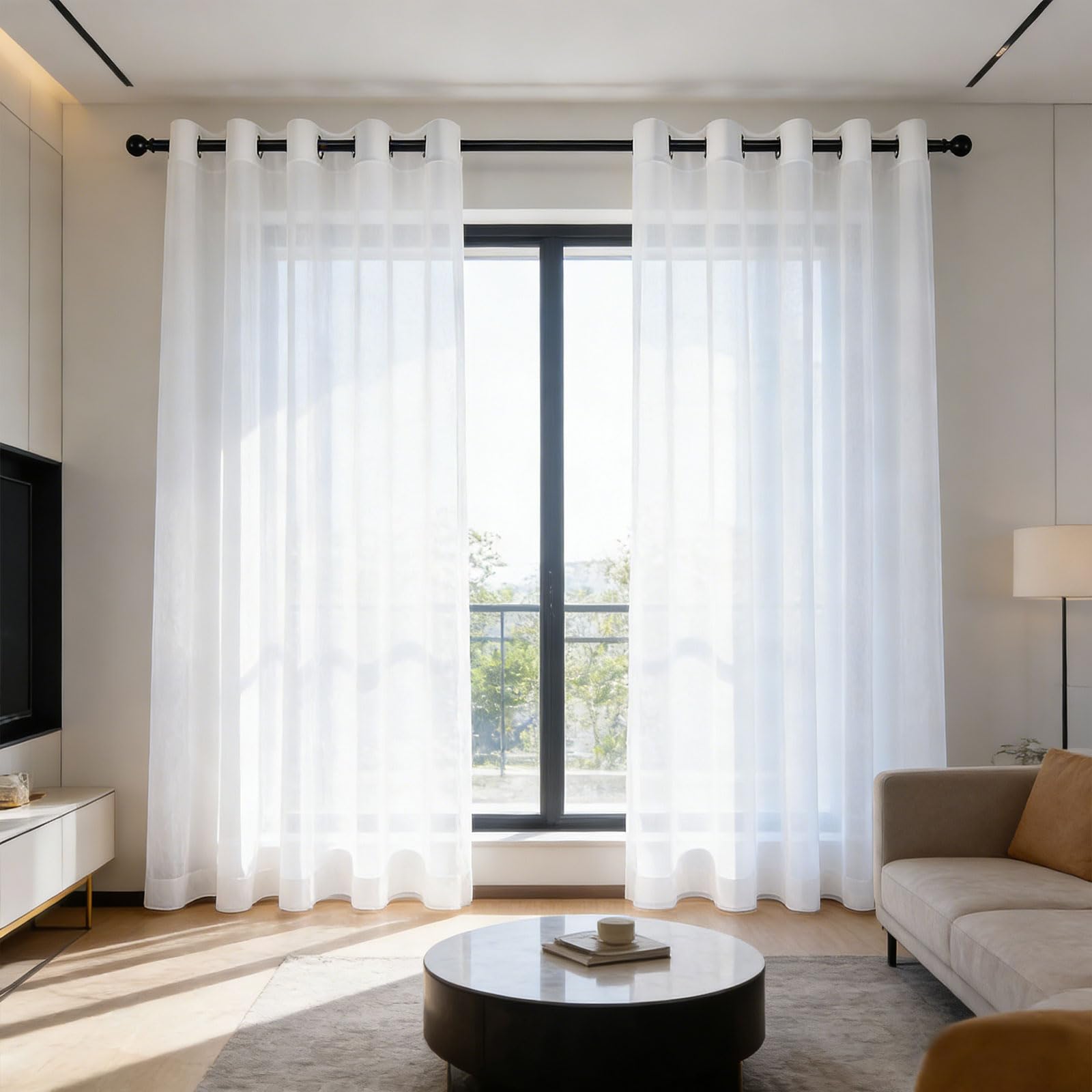 GUOJUN Halbtransparente Vorhänge 100 x 240 cm Weihnachten Dekoration, mit Ösen Stores Gardinen Schlafzimmer für Wohnzimmer Schlafzimmer, Weiß