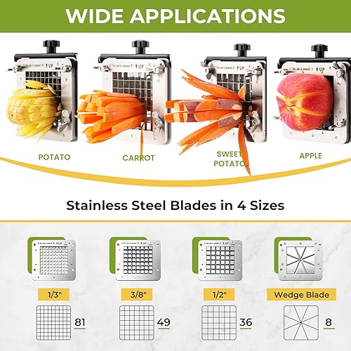 Miniatura 3 de Flyseago Cortador de patatas fritas eléctrico de acero inoxidable profesional con 4 cuchillas para uso comercial doméstico y pepinos zanahorias