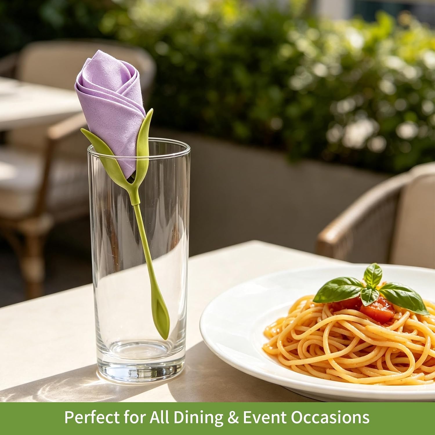 20PCS Rose Flower Stem Napkin Holders, Folding Tool for Creating Shaped Napkins, Easy Napkin Rose Maker for Wedding, Dinner, Party, Banquet, Table Decoration, Green Stem Design