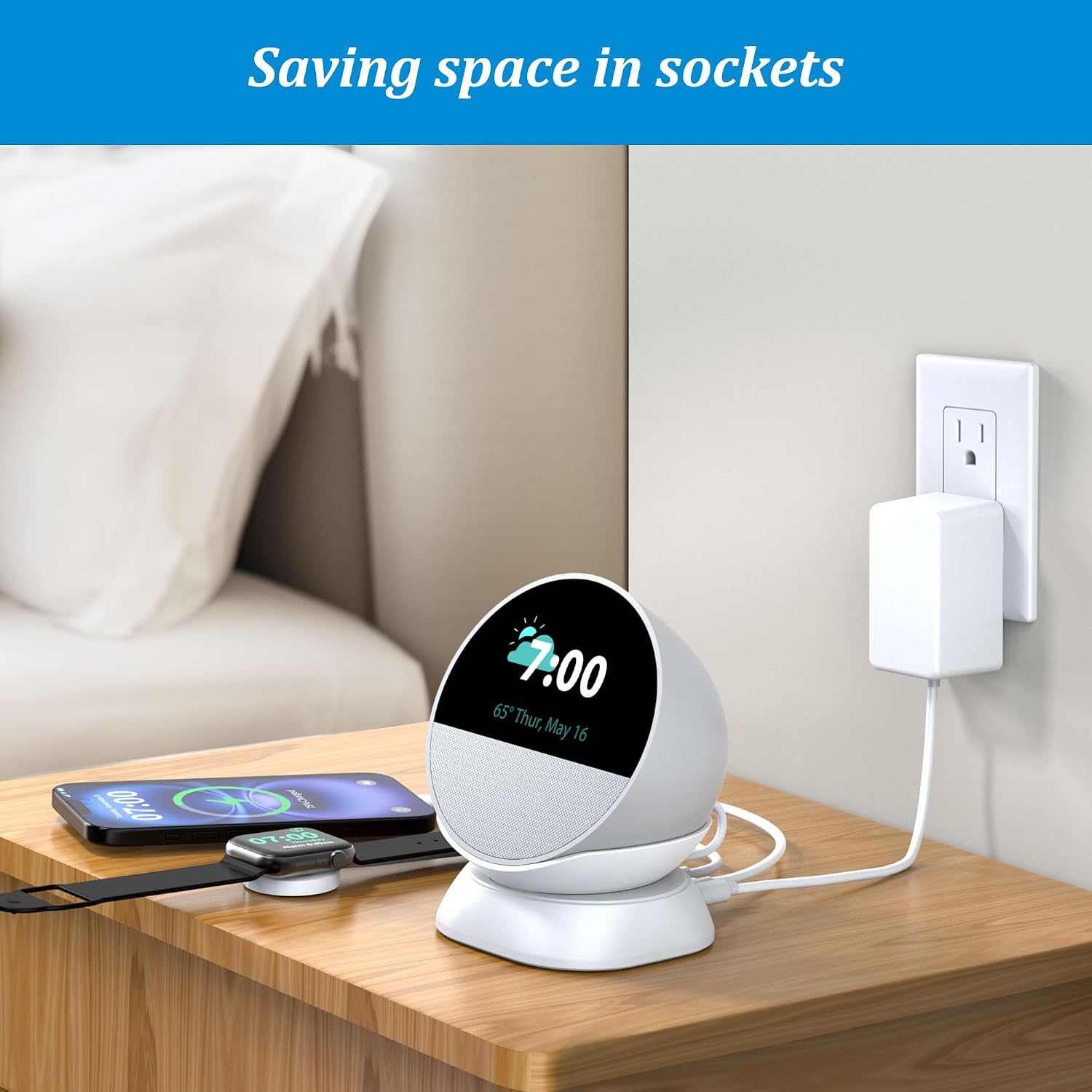 PlusAcc Stand for Spot with USB-C and USB-A Charging Ports, Desktop Holder Base Accessories Table Charger Stand for Cellphones and Earbuds, Space-Saving Design (White)