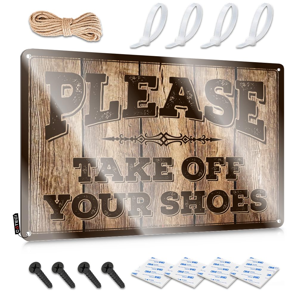 Tin Sign Tin Wall Art - Please Take Off Your Shoes Valentine's Day Humorous Retro Style Decoration For Crossing(20X30CM)