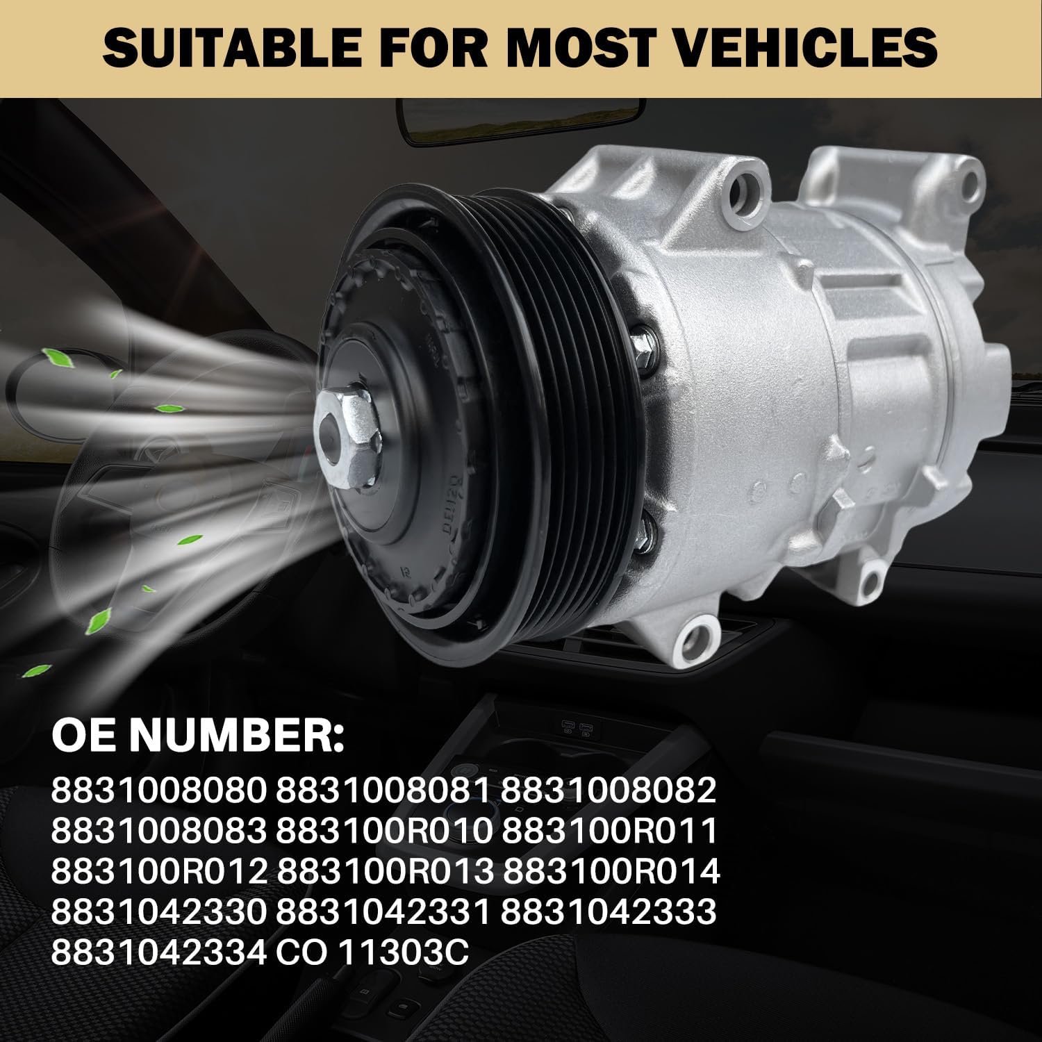 Air Conditioner AC Compressor Fits for Toyota RAV4 2.5L 2009-2012, for Toyota Camry 2.5L 2012-2017, with A/C Clutch, CO11303C AC Compressor, Replaces 8831008080, 8831008081, 8831008082