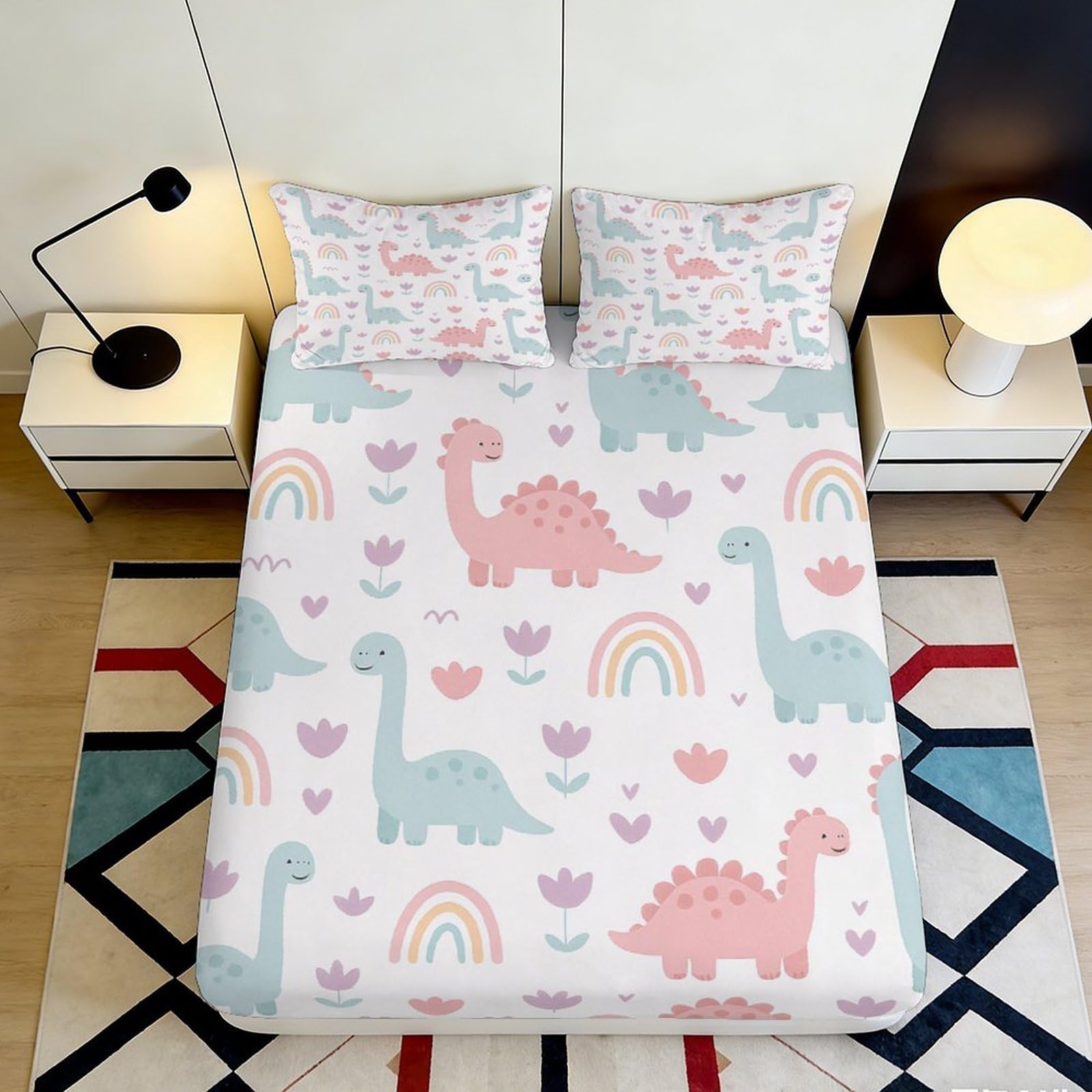 Jqzkxnhpbr Style-7 3D Printed Dinosaur Rainbow Fitted Sheet Microfiber Soft Non-Slip Bed Sheet For Bedroom Kids Adult Decor 90X200x25cm
