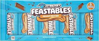Feastables MrBeast Peanut Butter Milk Chocolate Chocolate Bar, Full Size Candy Bar for Adults & Kids, Candy Bars for Snacks, Gifts, & Dessert, Sweet & Creamy Fairtrade Cocoa, 1.24 Oz Each, 5 Count