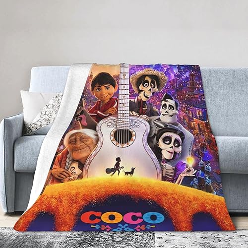 Miniatura 4 de Coco - Manta de franela de dibujos animados para sofá, cama, playa, campamento, manta de algodón suave y mullida para todas las estaciones, 60 x 50