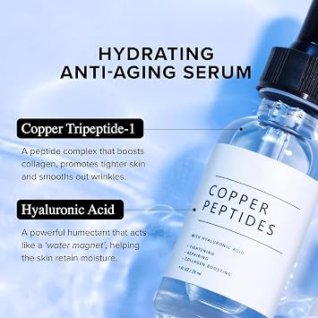 GHK-Cu Copper Peptide Serum 1%, Multi-Peptide Face Serum for Anti Aging, Skin Elasticity & Fine Lines, GHK-Cu Copper Peptide Boosts Plump & Radiant Skin, 30ML