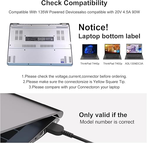 Miniatura 6 de Cargador de corriente alterna de 135 W para Lenovo Ideapad Gaming 3 Y700 700 S740 L340 Creator 5 7 IdeaPad 5 Pro Yoga Slim 7 Pro C940 Y70 Y50 Y40