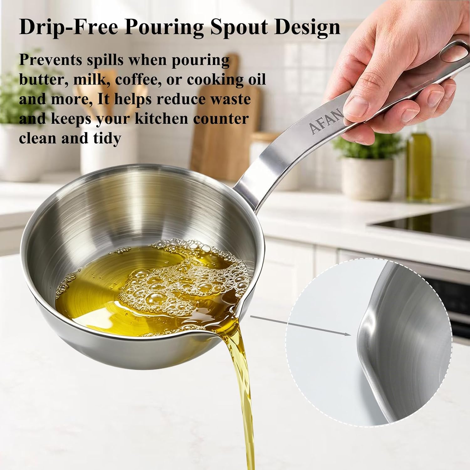 AFAN Stainless Steel Butter Warmer 13.5 fl oz Pot, Small Melting Pan