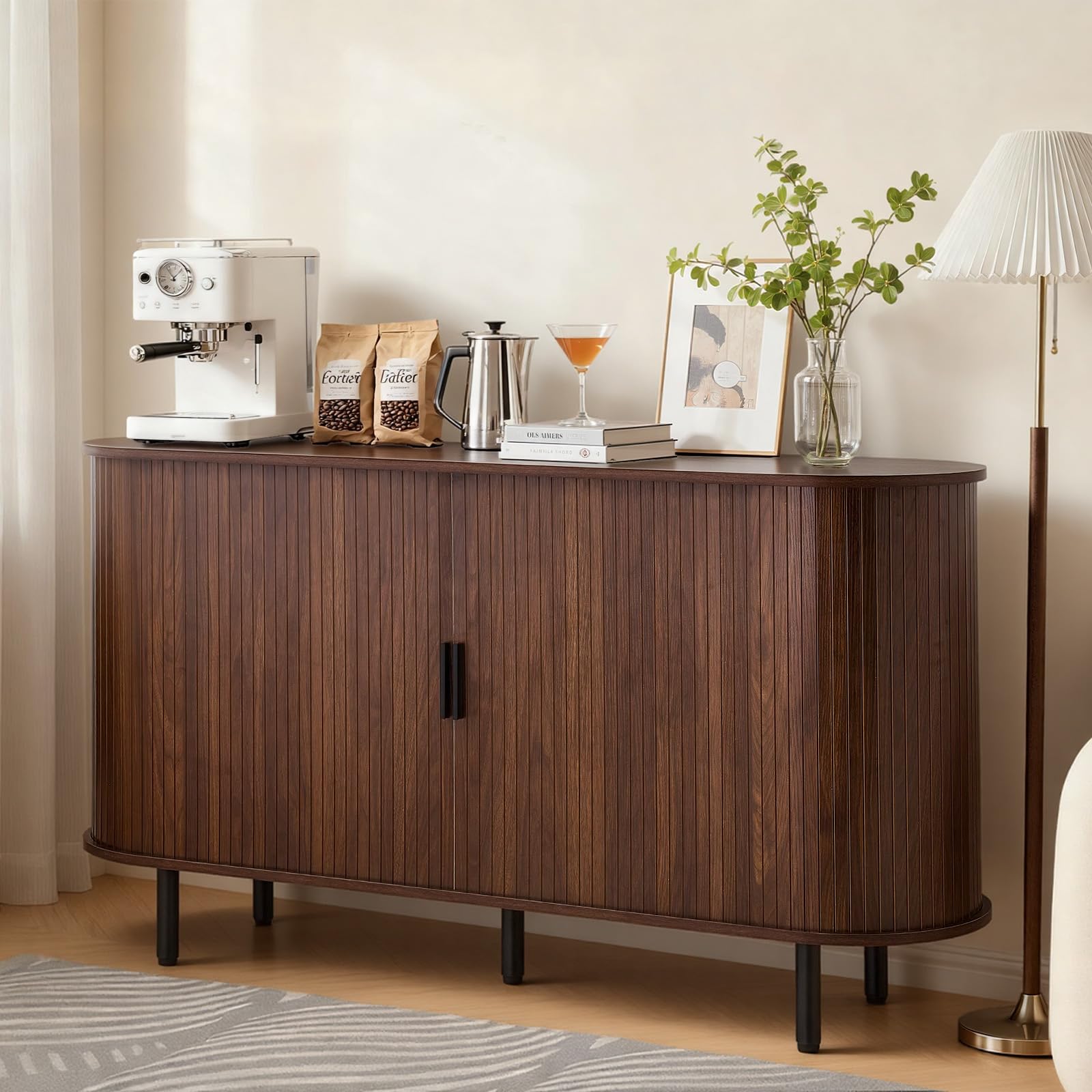 VEVOR Armadietto Organizzatore da Salotto con 2 Ante Scorrevoli, Credenza in Stile Medievale per Soggiorno, Ingresso, Mobile Contenitore da 140 x 40 x 75 cm, Credenza da Cucina in Noce