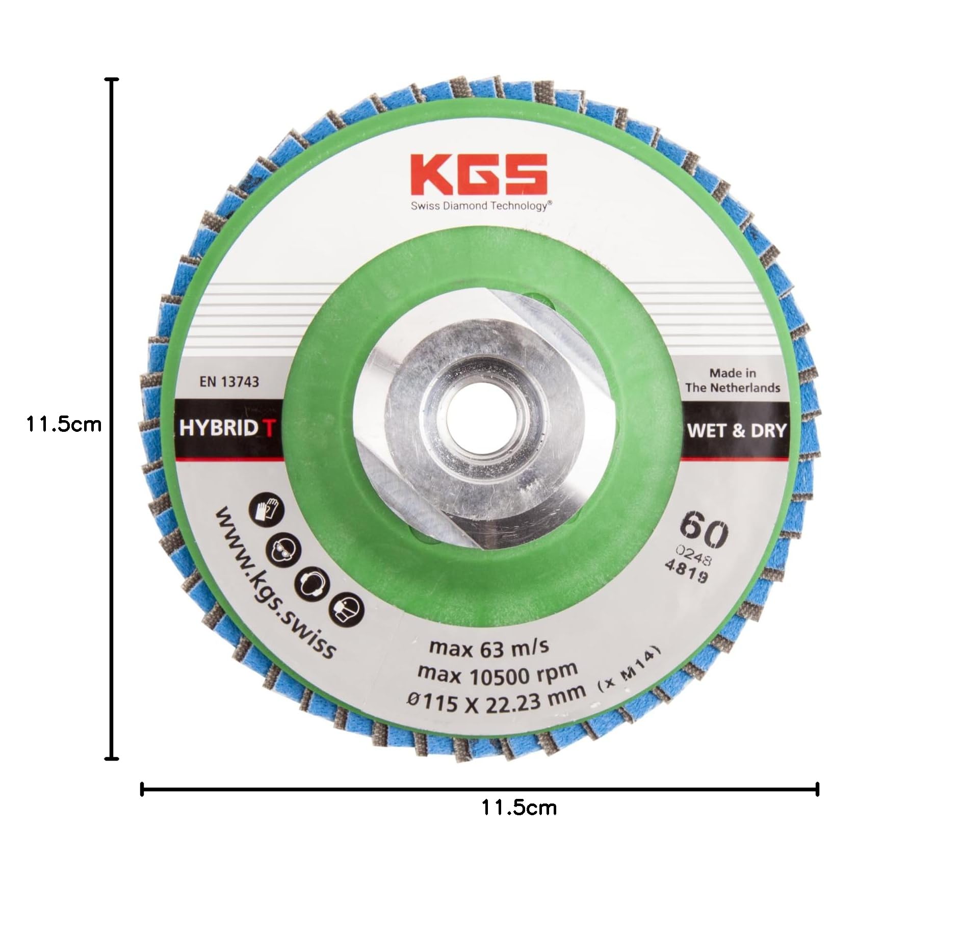 KGS HYBRID T - Discos de láminas ø115 - M14 - grano 60 verde