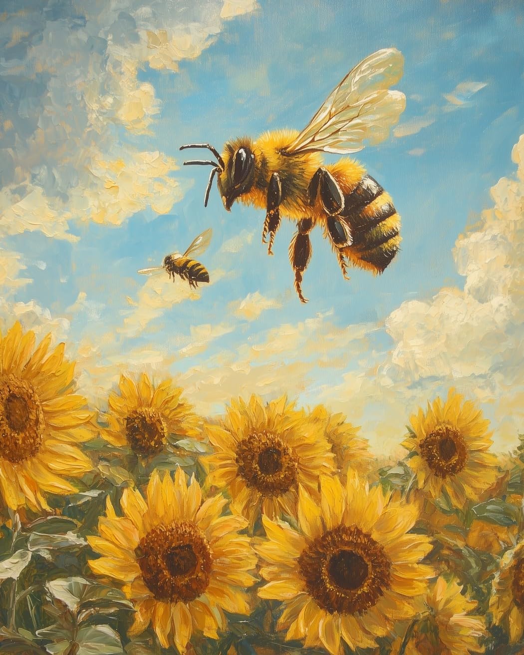 Wanmiu Diy Paint By Numbers Flame Bees In Sunflower Field With Paint Brushes And Acrylic Painting Kit 16X20 Inch For Kids And Adults Beginner Gifts