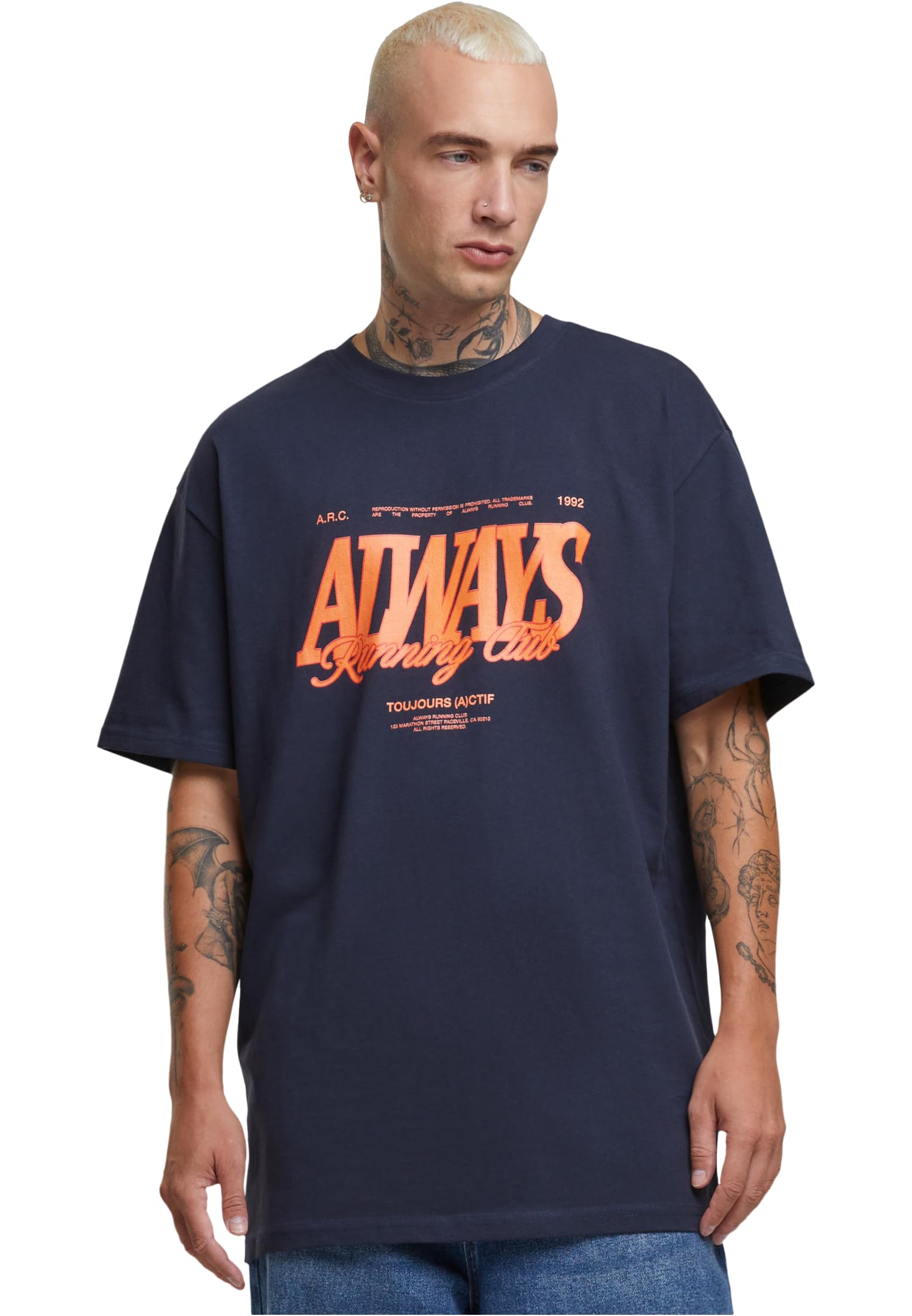 MT Upscale Men's Mt3531-always Running Oversize Tee T-Shirt, Navy, XS Große Größen Tall