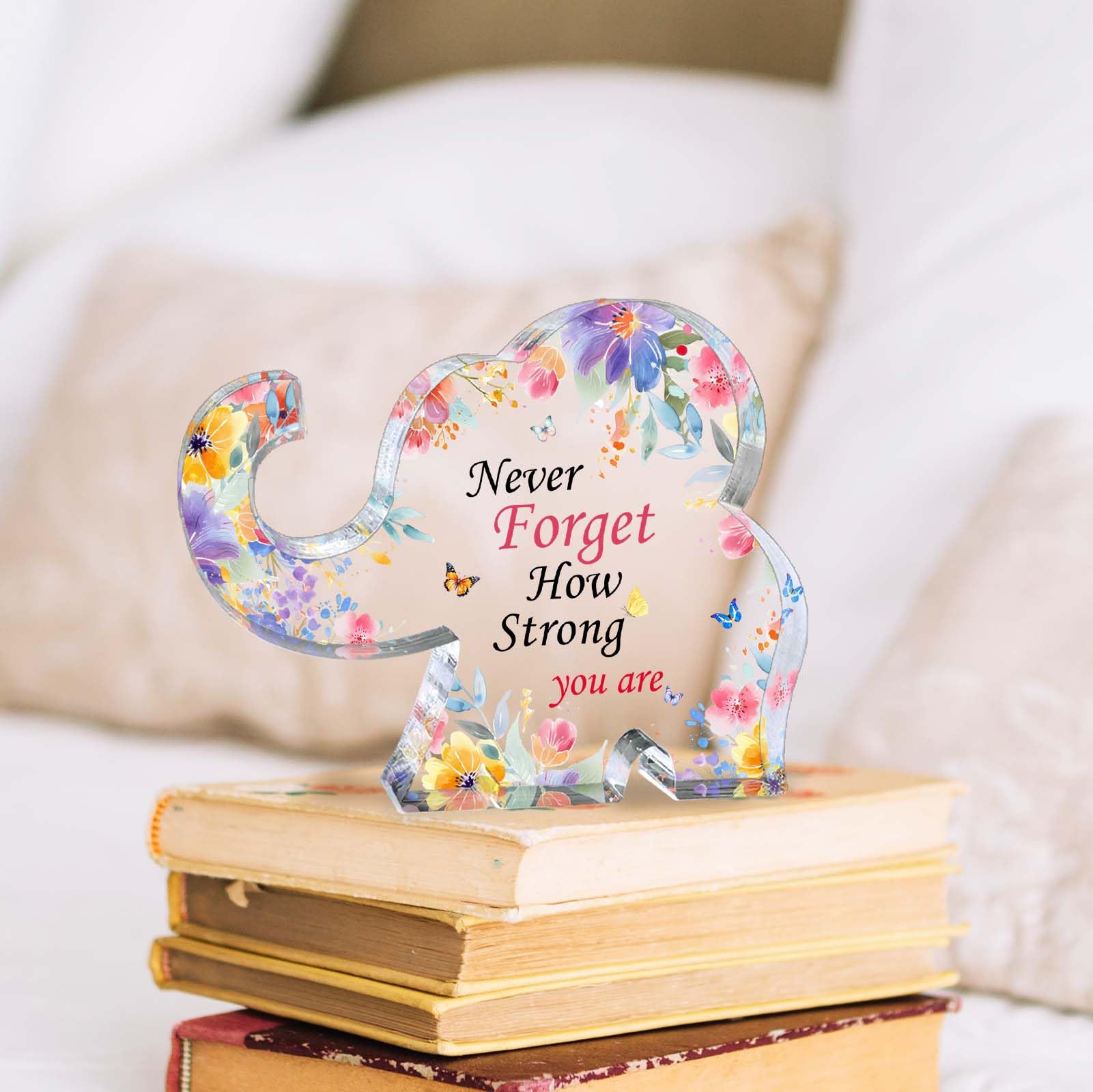 Inspirational Gifts for Women Elephant Gifts for Female Cheer up Gifts for Women Acrylic Elephant Shape Desk Decorative Sign Office Desk Accessories Gift for Mom Aunt Sister Daughter