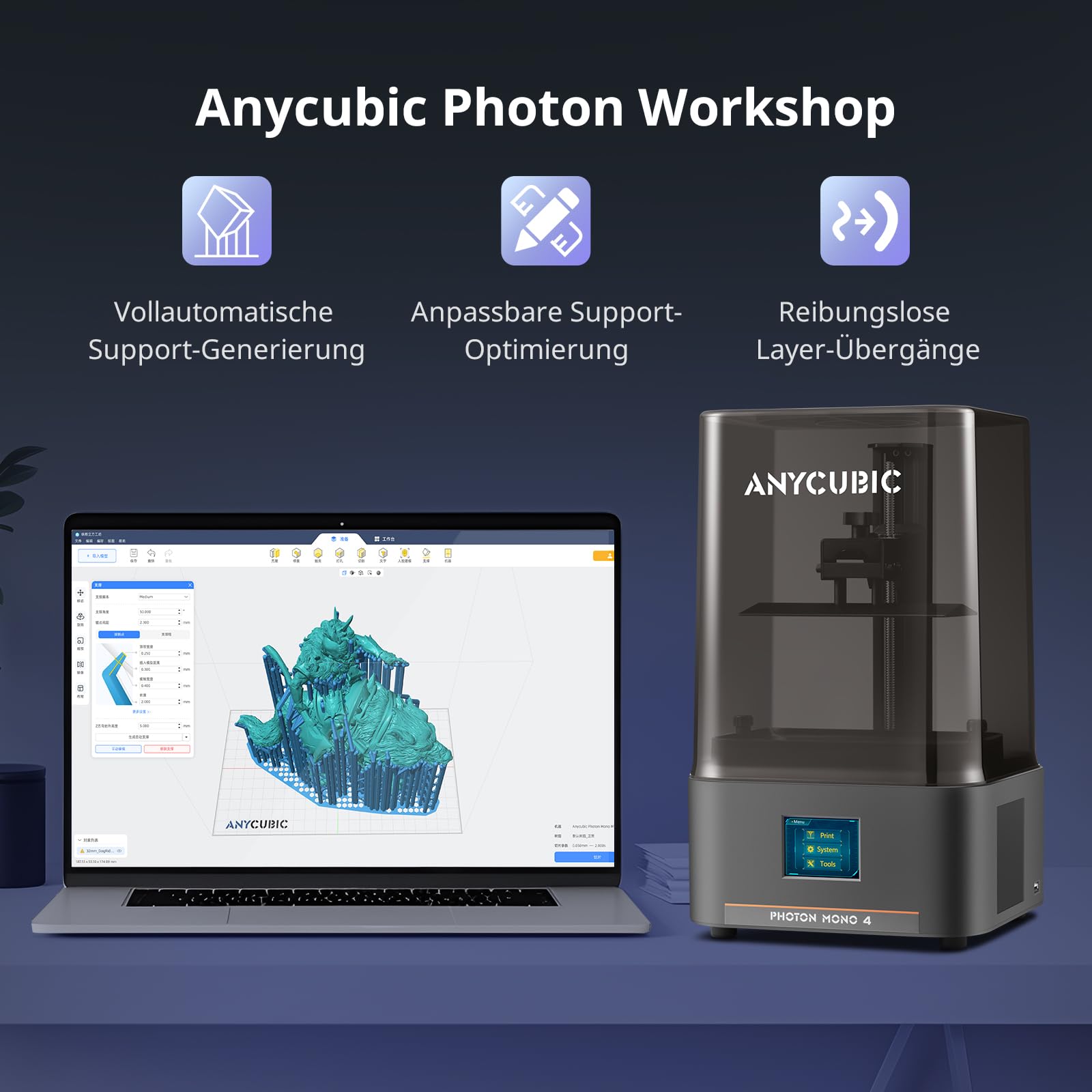 ANYCUBIC Photon Mono 4 – 10K Einsteiger 3D Drucker mit 70 mm/h (High Speed Resin) | 7" Monochrom-LCD, LighTurbo System, perfekt für den ersten 3D-Druck, 153,4x87x165mm