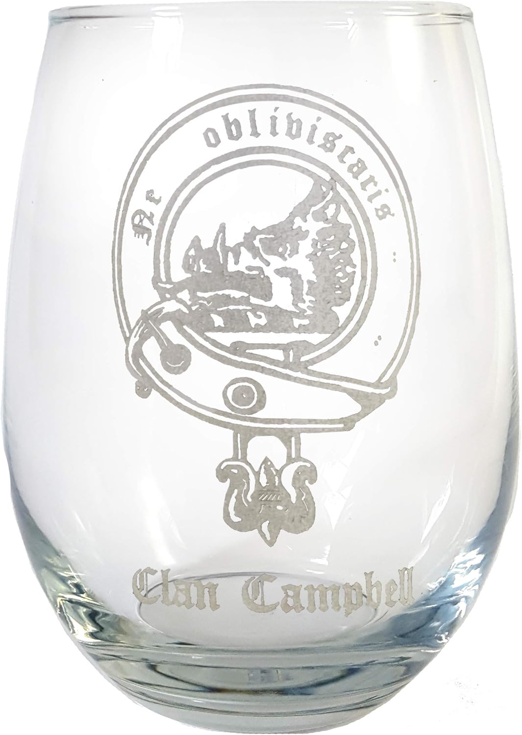 Campbell Scottish Clan Crest Stemless Wine Glass 18 oz – Personalized Heraldic Engraving