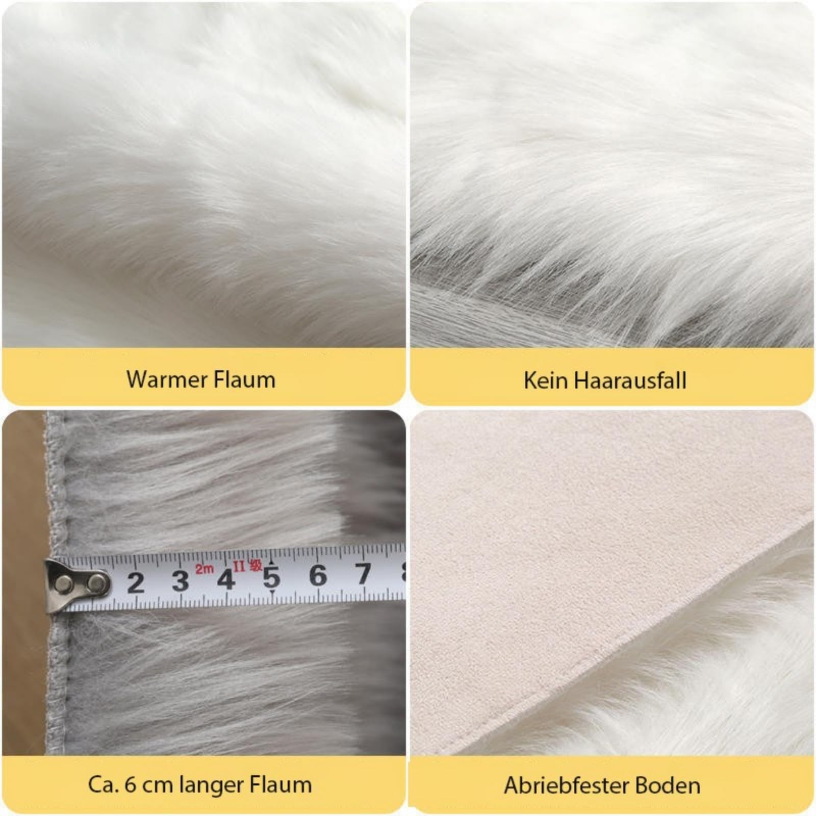 champracer Teppich plüschteppiche Waschbar Fellteppich Weiß Langflor Wohnzimmerteppich Flauschig Kunstfell Hochflor-Teppich Dekofell für Schlafzimmer,Kinderzimmer (Weiß,60 * 180 cm)