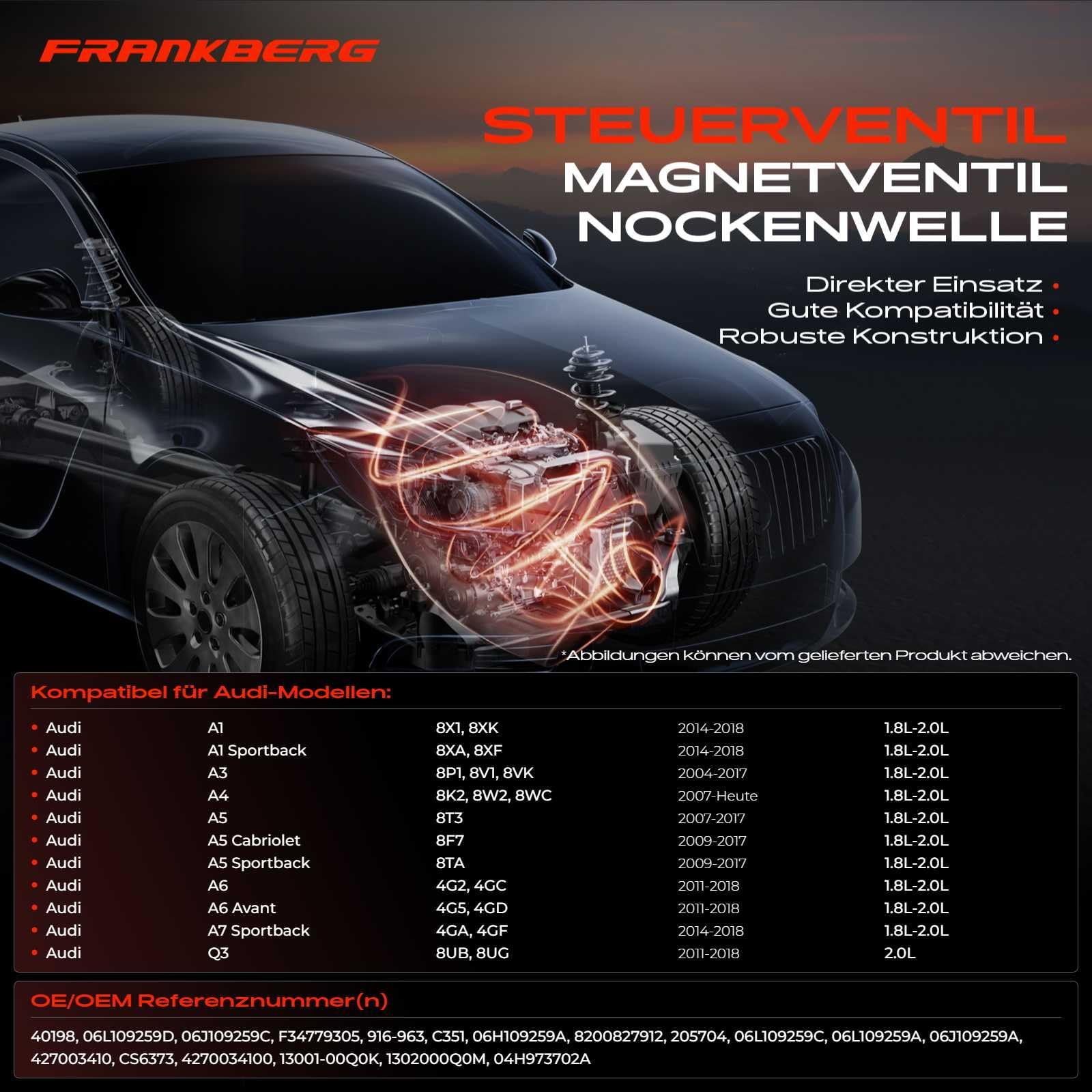 Frankberg 2 x magnes centralny regulacja wałka rozrządu kompatybilny z A3 8P1 1,8L-2,0L 2004-2012 Golf Alltrack BA5 BV5 1,8 l 2014-2020 Polo 6C1 6R1 1,8 l 2014-Dzisiaj Replace # 06J109255 9A 9A