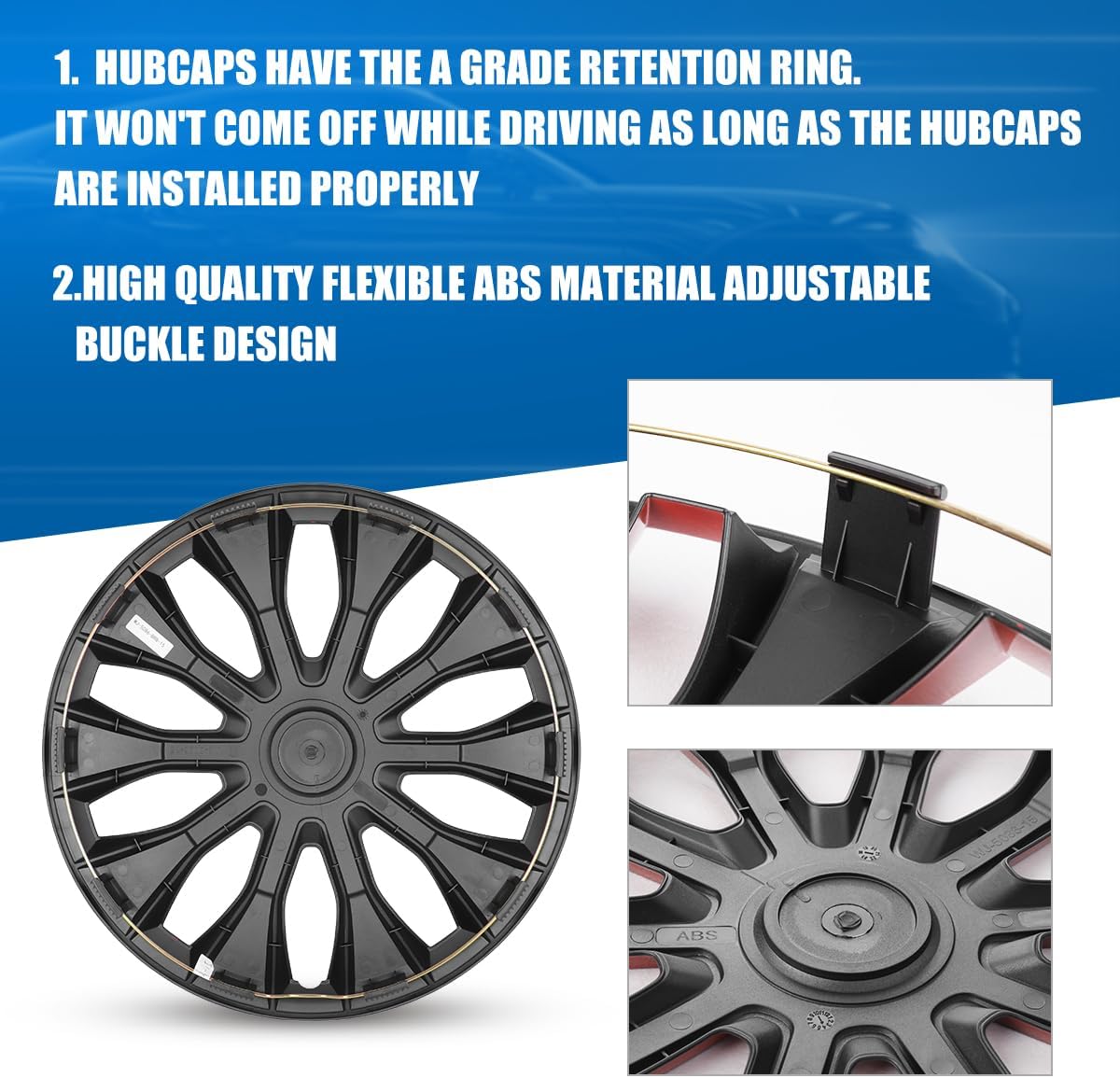 WOLFSTORM 4-Pack 14 Inch Wheel Rim Cover Hubcaps,Special Design Fashion Shape Replacement Hubcaps,Car Truck SUV Wheel Hub Accessories-Black&Red&Lacquer