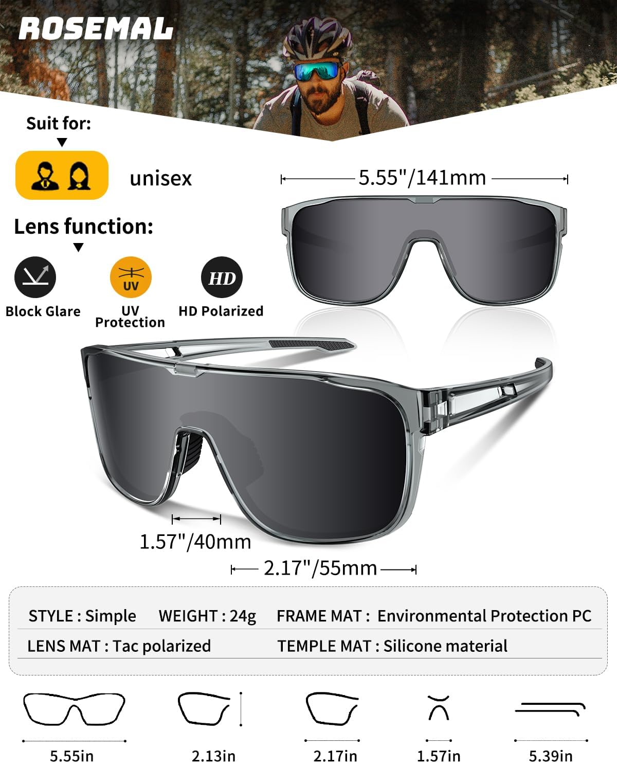 Rosemal Polarized Sports Sunglasses Cycling Sunglasses Running Biking Baseball for Men Women Youth UV400