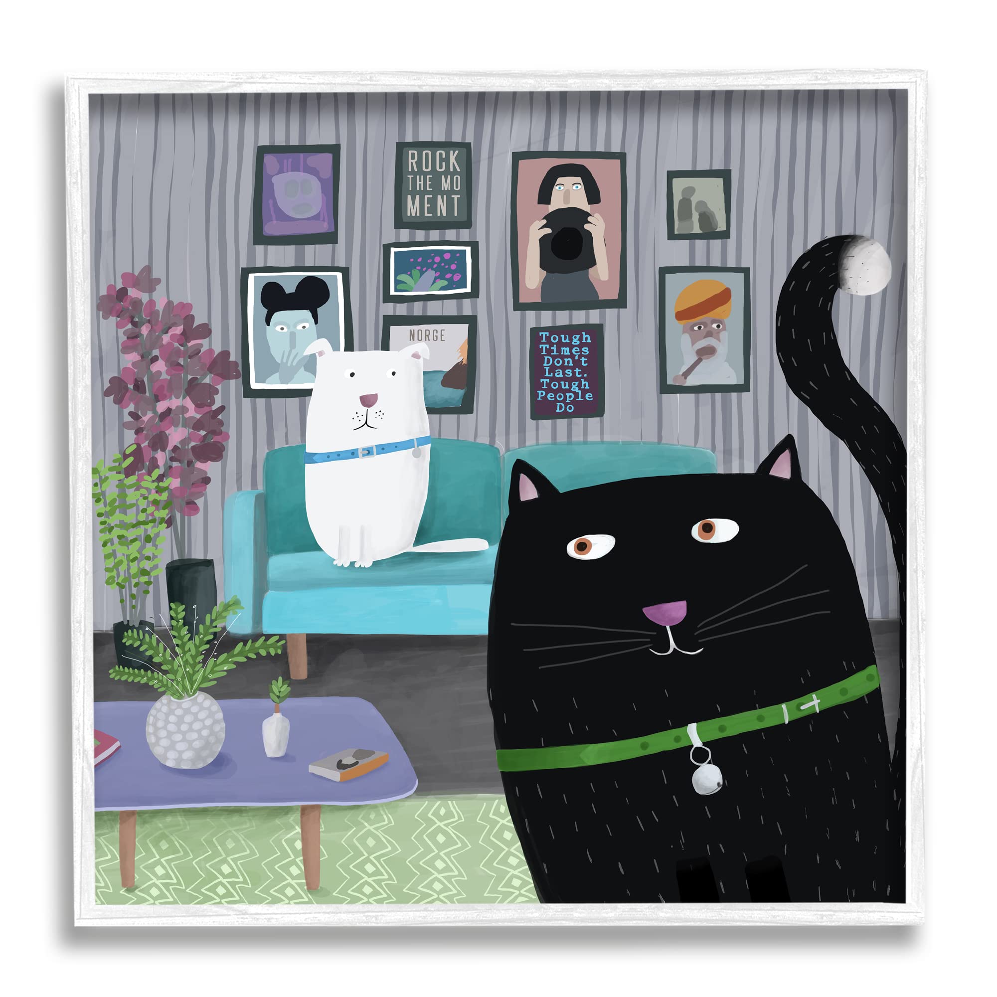 Stupell Industries Rock The Moment Phrase Family Pet Living Room White Framed Wall Art, 17 x 17, Multi-Color