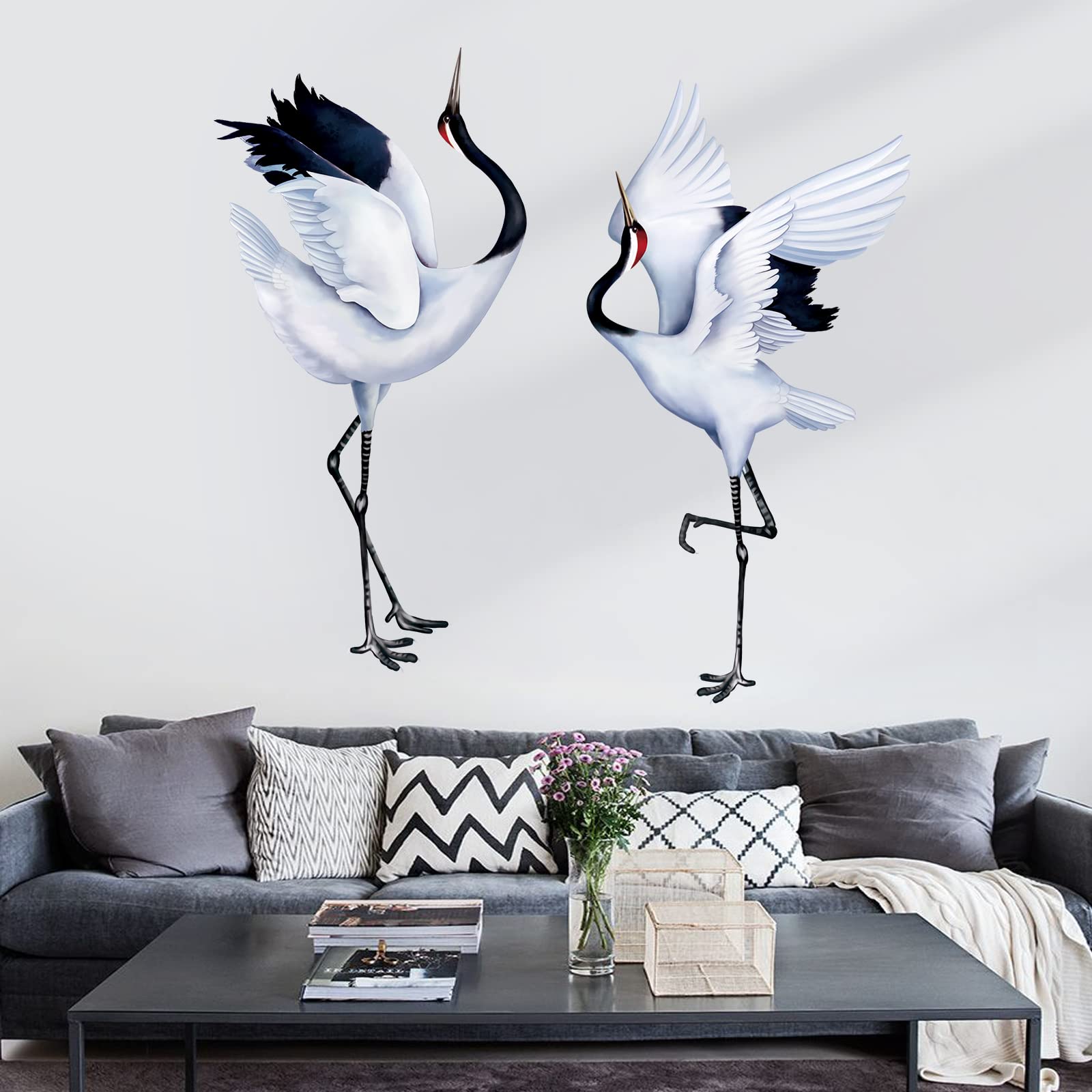 decalmile White Crane Wall Stickers Flying Crane Birds Wall Decals Bedroom Living Room Sofa TV Background Wall Decor - Image 3