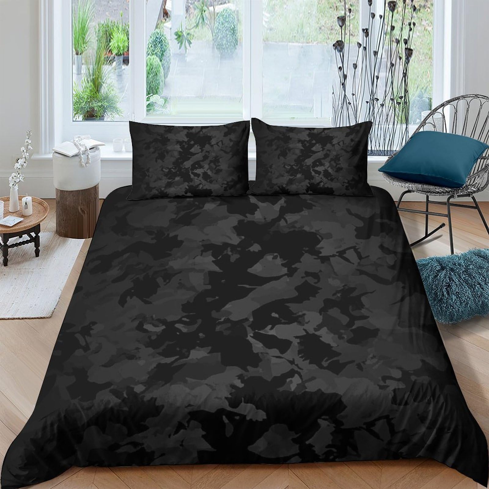 Ctjqhvkz Style-10 3D Printed Black Camouflage Fitted Sheet Microfiber Soft Bed Cover For Bedroom Guest Room Mattress Protection Decor Single（135X200cm）