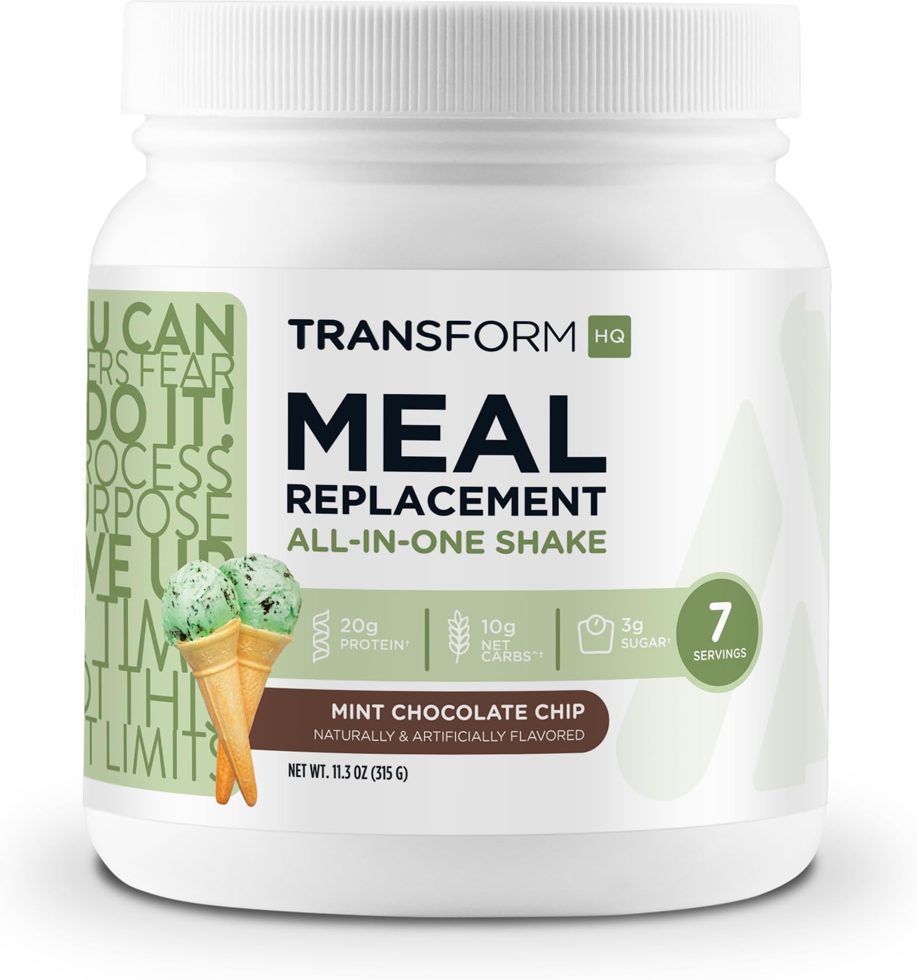 TransformHQ Meal Replacement Shake Powder 7 Servings (Mint Chocolate Chip) - 20G Protein per Serving, Non-GMO