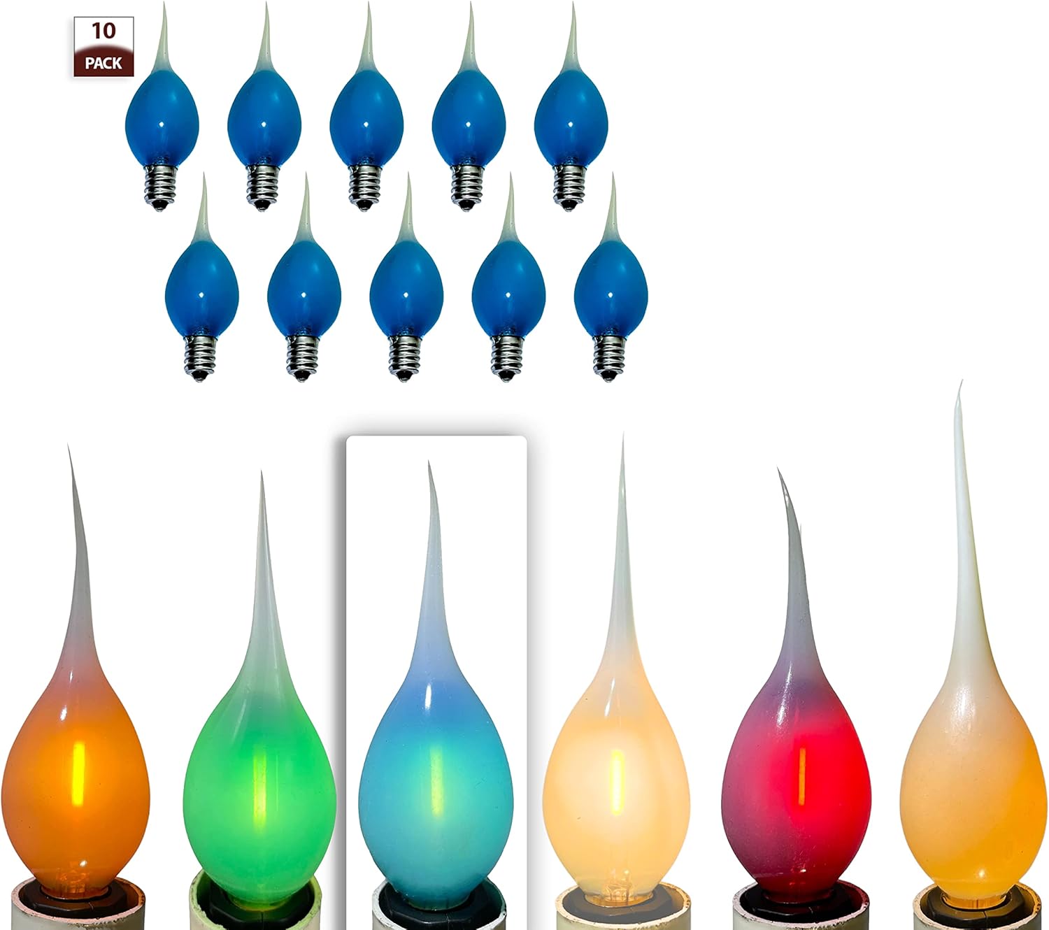 Royal Designs, Inc. Transparent Silicone Dipped Filament LED Bulb, 1-Watt C7 E12 120V 2500K, Blue, Pack of 10