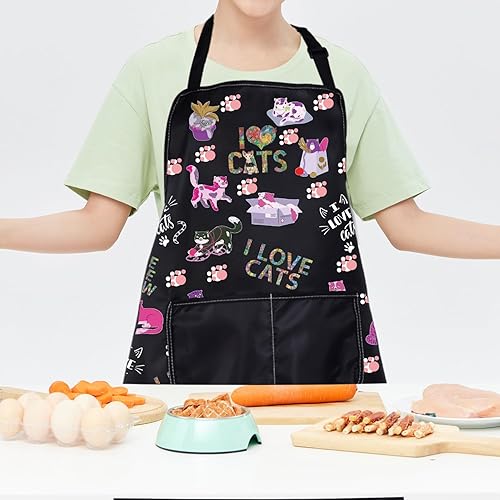 Miniatura 7 de CMNIM Delantal para gatos amantes de los gatos, delantal de gato lindo con bolsillos, delantal de cocina para gatos, delantal para hornear, delantal