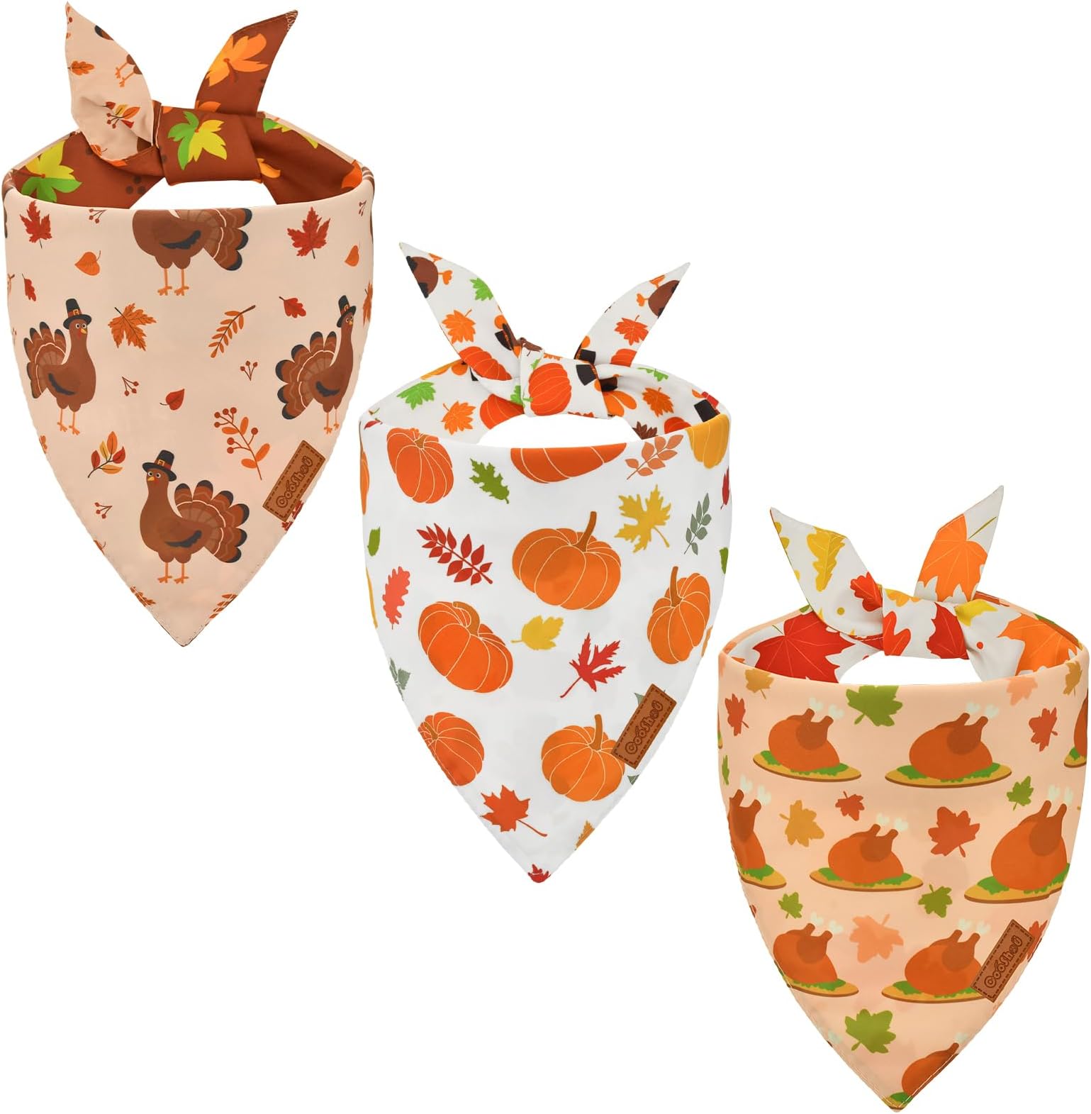 CooShouThanksgiving Dog Bandanas Autumn Pet Bandanas Reversible Triangle Bibs Scarf Turkey Pumpkin Maple Leaf Pattern Bandana for Medium Large Dogs