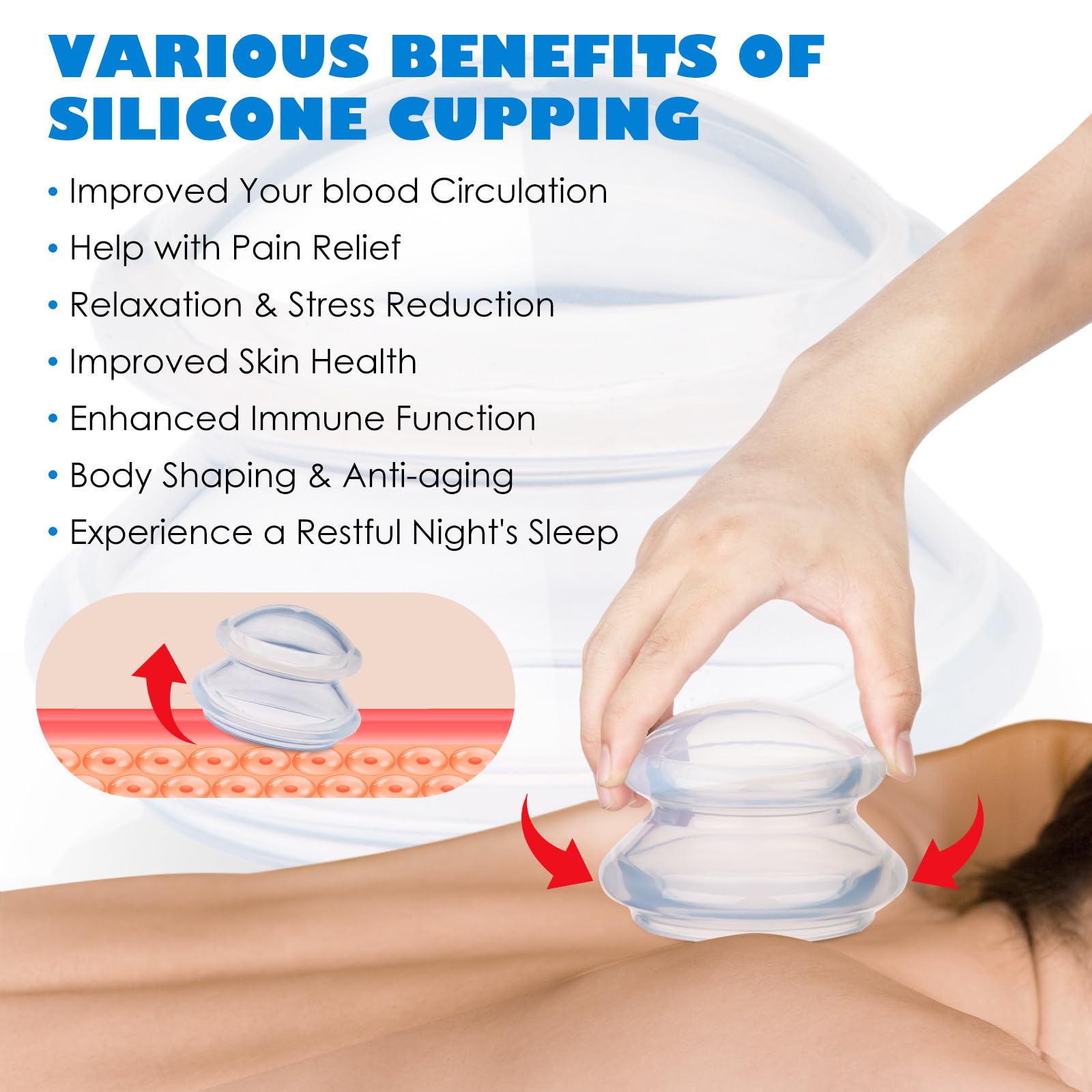 4 Sizes Cupping Therapy Set-Professional Silicone Cupping, Suitable for Facial Body Massage/Deep Myofascial Release/Pain Relief/Muscle Relaxation & more (Clear)