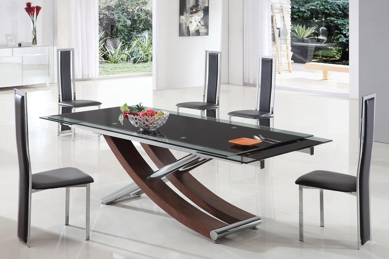 Giomani Designs Xantos Extending Glass Dining Table with 6 Dining