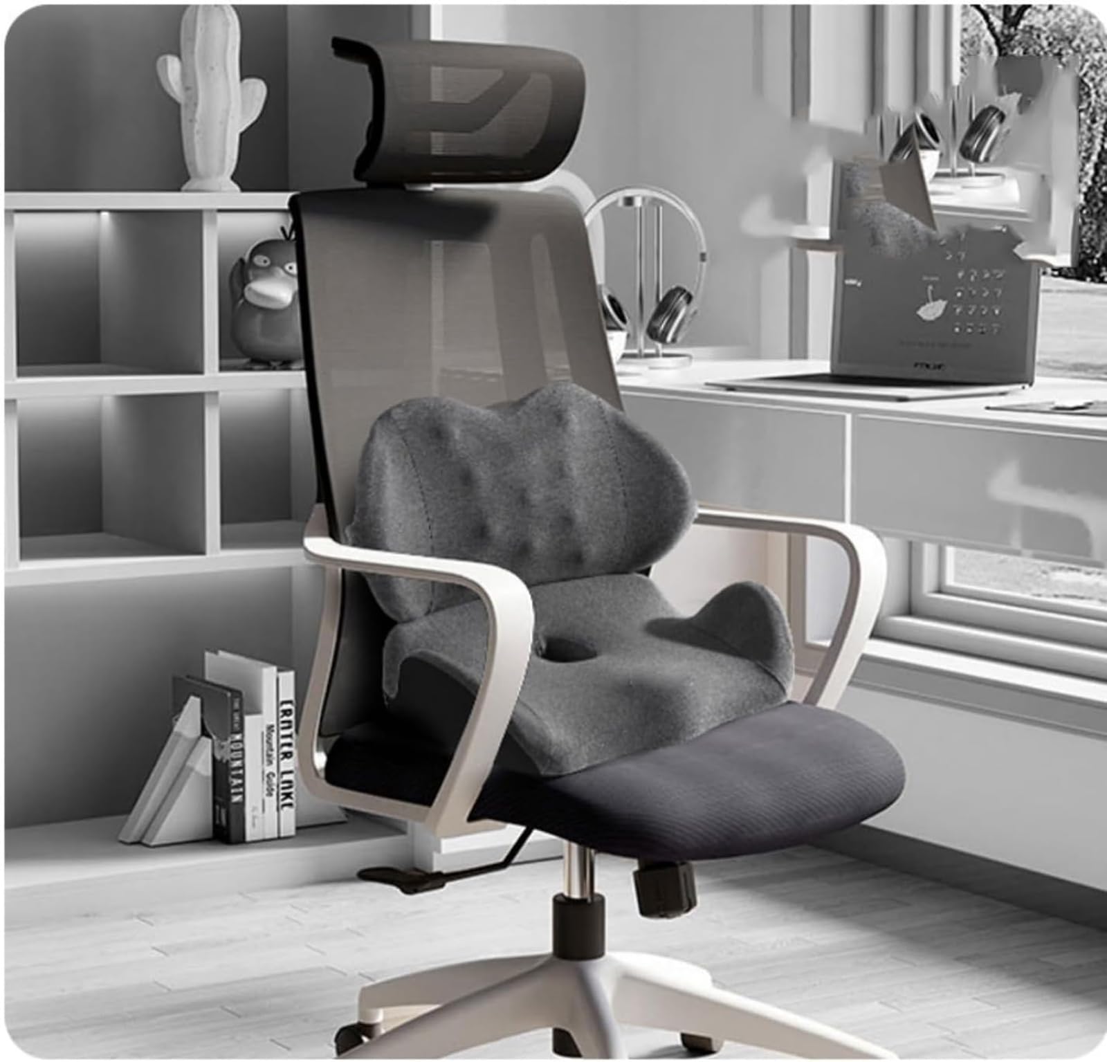 Cojín De Asiento De Espuma Viscoelástica para Silla De Oficina, Cojín De Asiento Lumbar Y Trasero para Dolor De Coxis, Coxis Y Espalda,Azul