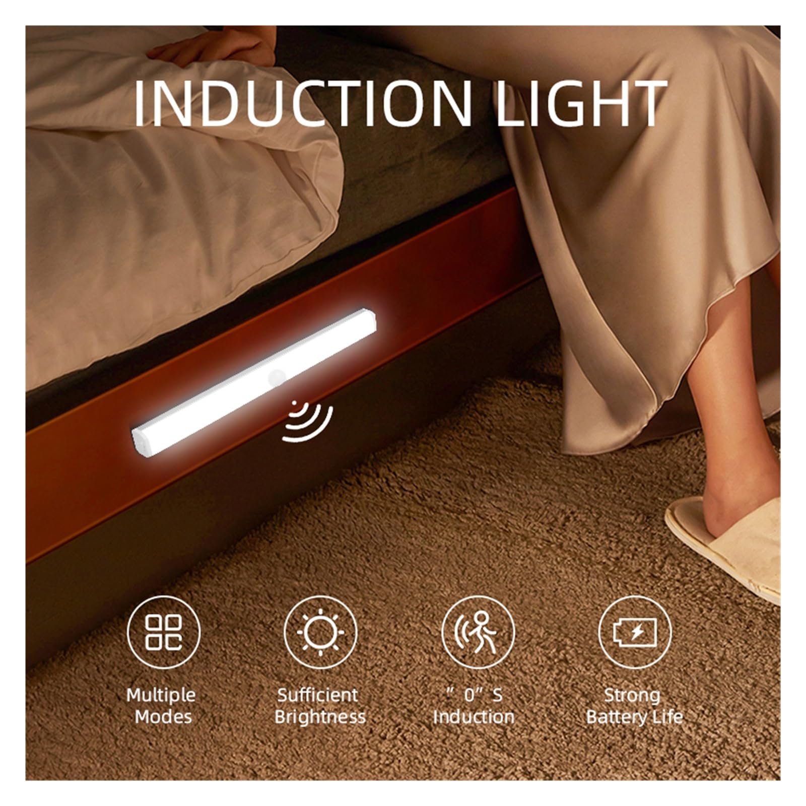 Luces Bajo Armario Luz Nocturna De 50CM, Led For Armario, Atenuación, Lámpara Con Sensor Movimiento Recargable Por USB For, Dormitorio, Cocina, Luces Nocturnas(Cold white,Cuboid 32CM)