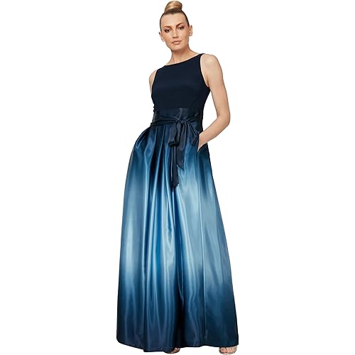 S.L. Fashions Women's Long Satin Mother of The Bride Dress with Pockets, Formal Party Gown (Petite and Regular Sizes)