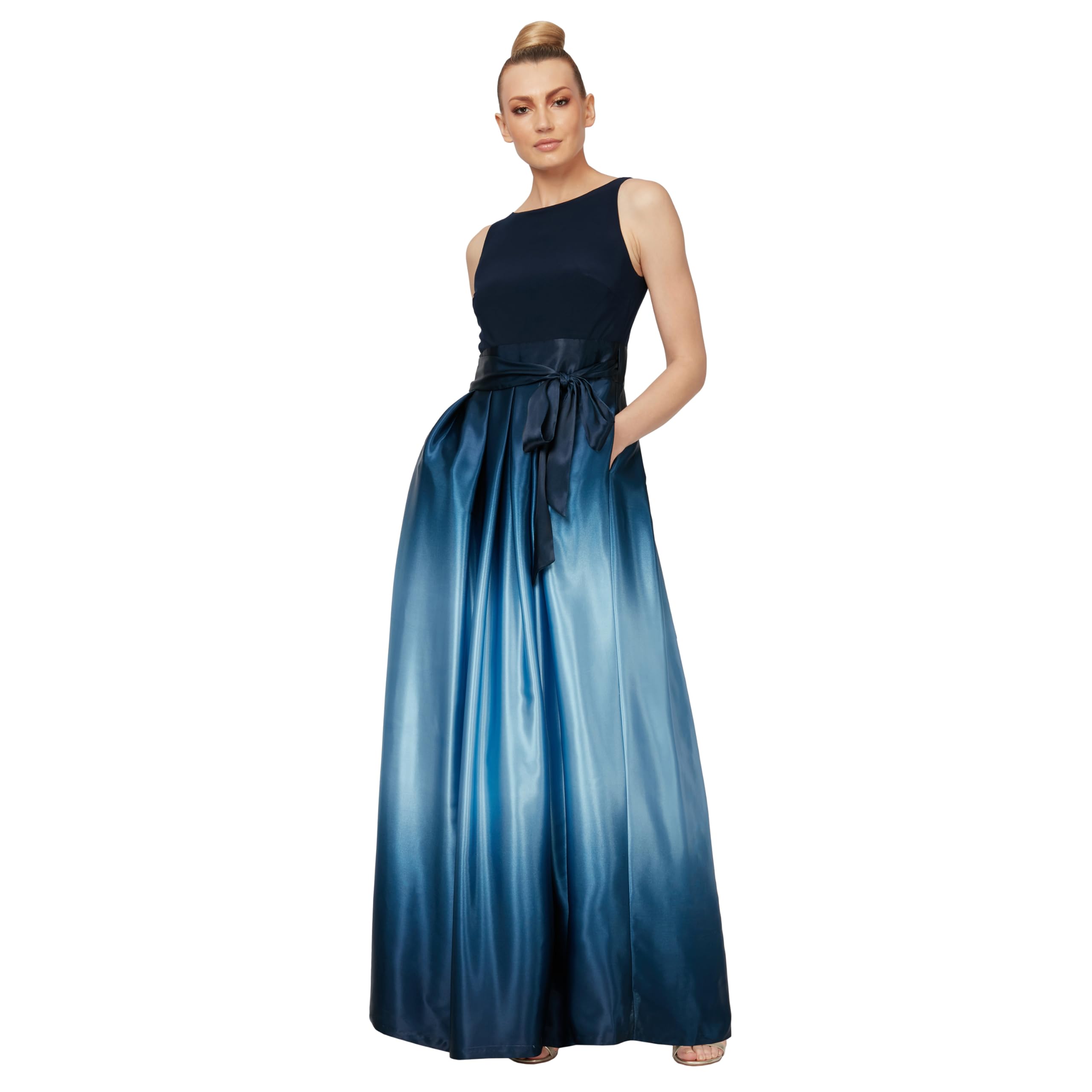 S.L. Fashions Women's Sleeveless Bead Waist Maxi Dress Special Occasion, Navy/Wedgewood, 18 Petite