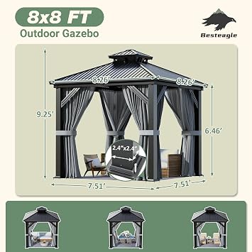 8x8 Hardtop Gazebo Black