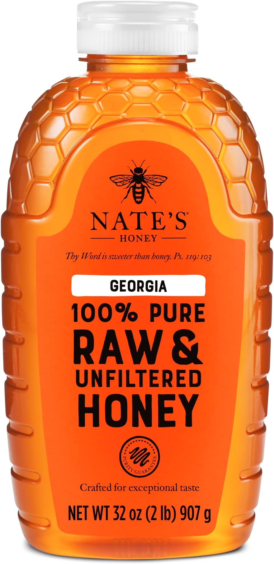 Nate's Georgia 100% Pure, Raw & Unfiltered Honey, 32 oz. Squeeze Bottle - All-natural Sweetener
