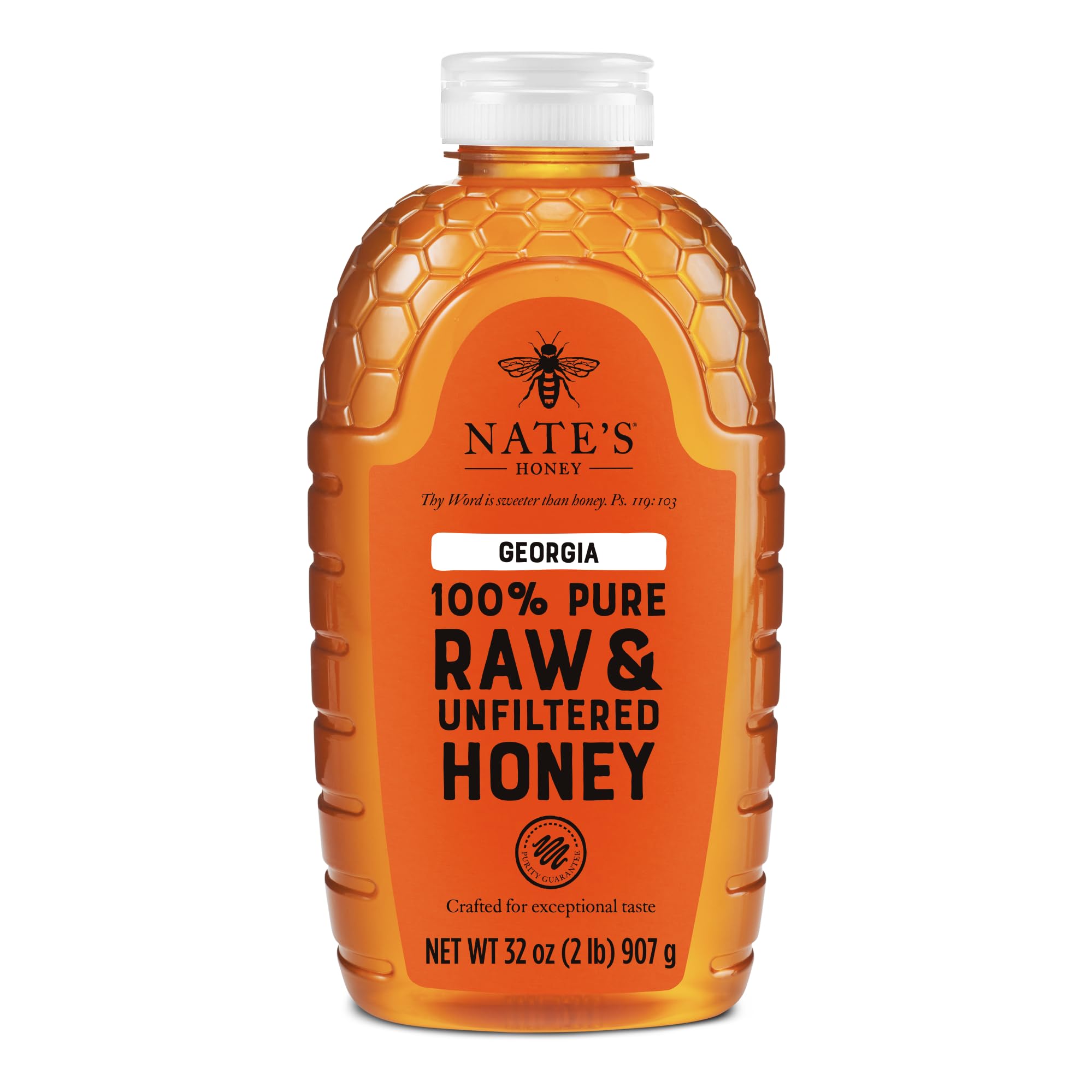 Nate's Georgia 100% Pure, Raw & Unfiltered Honey, 32 oz. Squeeze Bottle - All-natural Sweetener