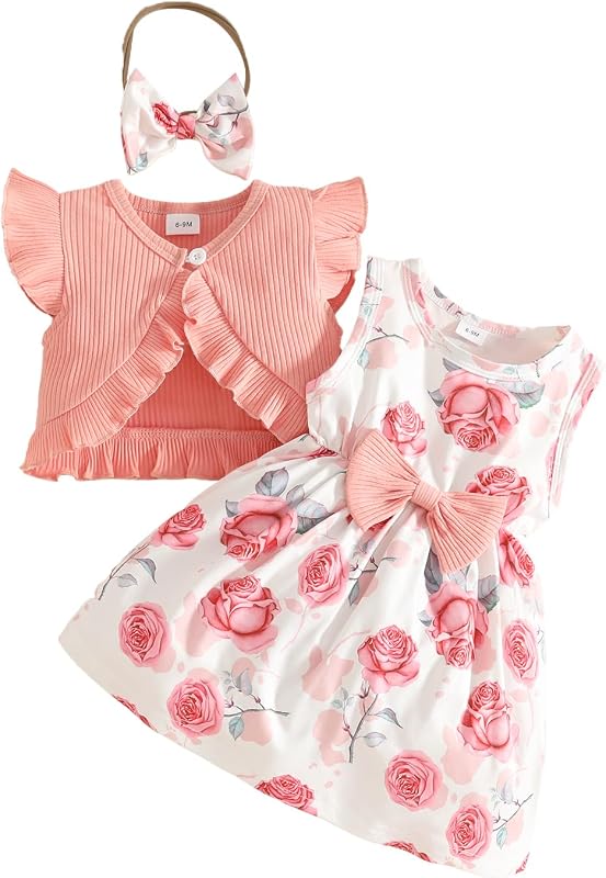 Robe pour Petites Filles Gilet à Volants Hauts à Fleurs Papillon Robes à Carreaux Vêtements D'été Bébés Filles