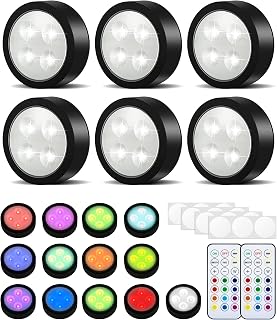 UNIWA Puck Lights with Remote,Under Cabinet Lights Wireless,13 Colors Changeable LED Closet Light Dimmable,AA Battery Powered Push Night Lights with Timer Function