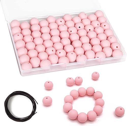 Miniatura 1 de Cuentas de silicona, 70 piezas redondas de 0.59 pulgadas para hacer llaveros de mujer, impermeables, no tóxicas, duraderas a granel para pulseras,
