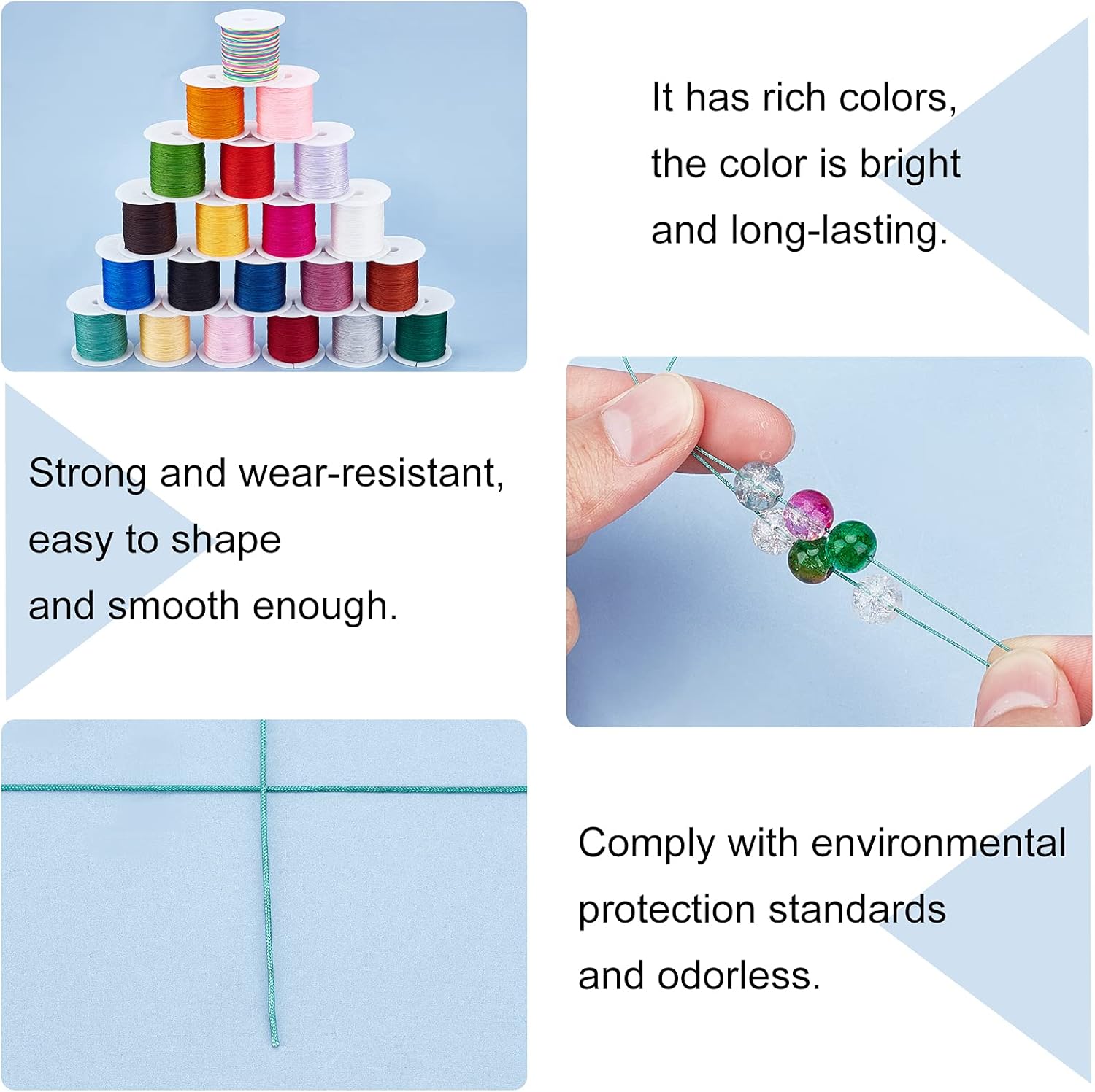 arricraft 33 Colors Polyester Cord, 0.3mm Round Beading String, Knotting Wire for Chinese Knotting, Kumihimo, Beading, Macramé, Jewelry Making, Sewing- 130 Yards/Roll