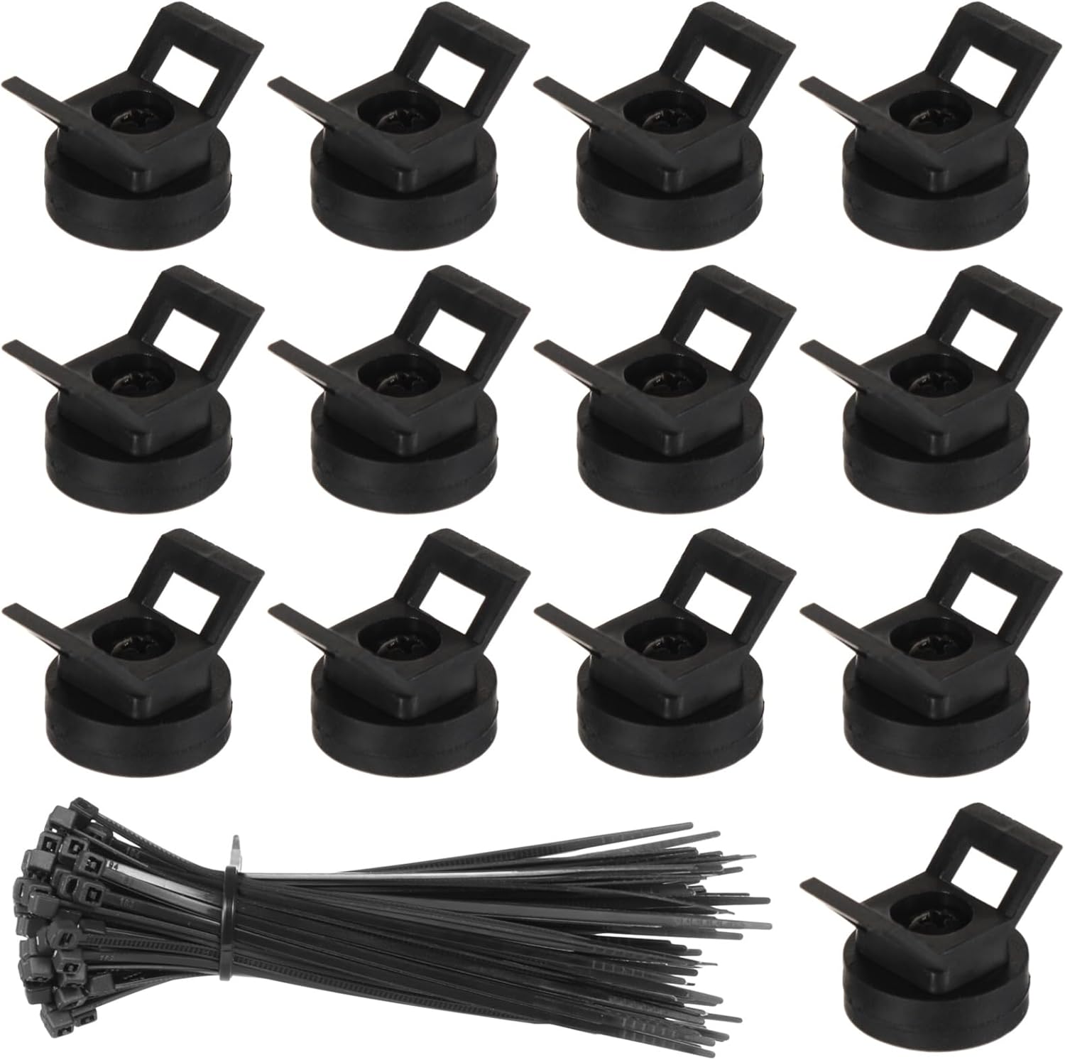 Magnetic Cable Zip Tie Mounts, 50 Pcs Magnet Bases with 200 Pcs Cable Ties, Multipurpose Wire Management Organizer for Desk PC Home Office, Adhesive-Free Cable Clips Holder